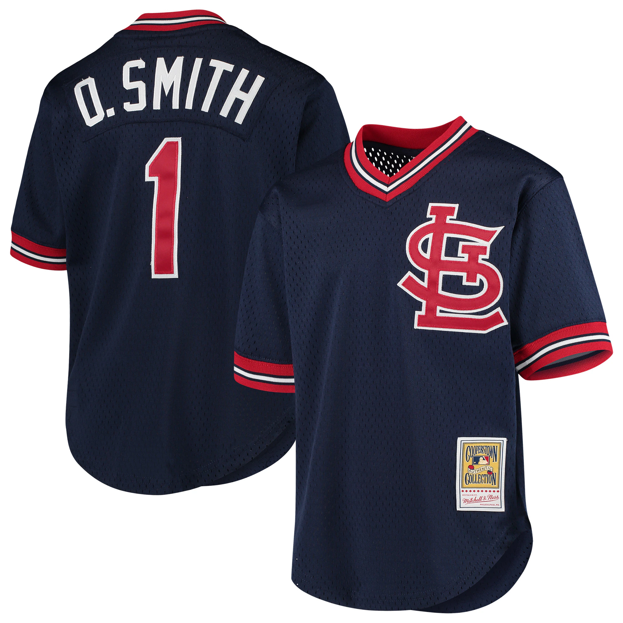 Alternative view of Ozzie Smith St. Louis Cardinals Mitchell & Ness Youth Cooperstown Collection Mesh Batting Practice Jersey - Navy
