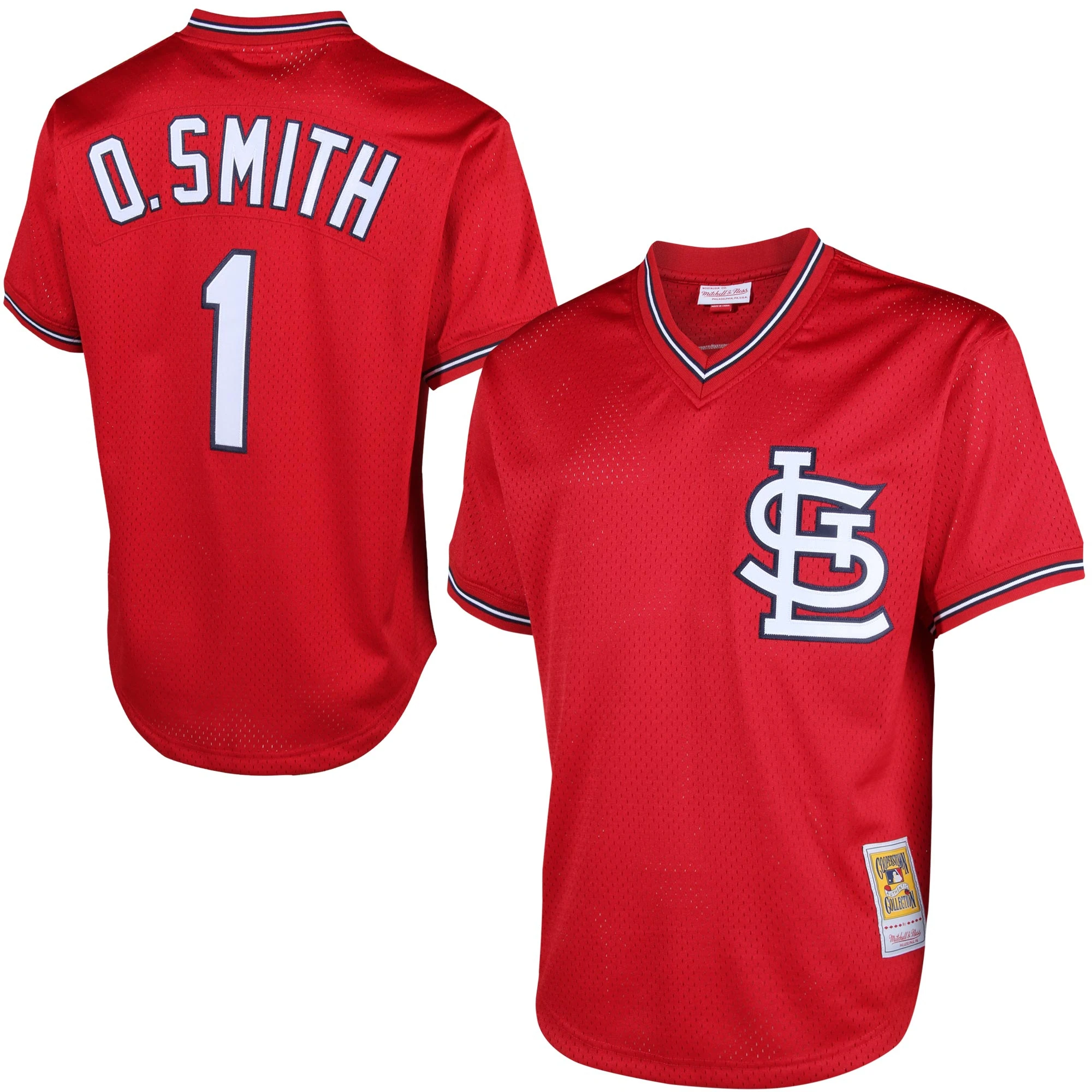 Alternative view of Ozzie Smith St. Louis Cardinals Mitchell & Ness Cooperstown Mesh Batting Practice Jersey – Red