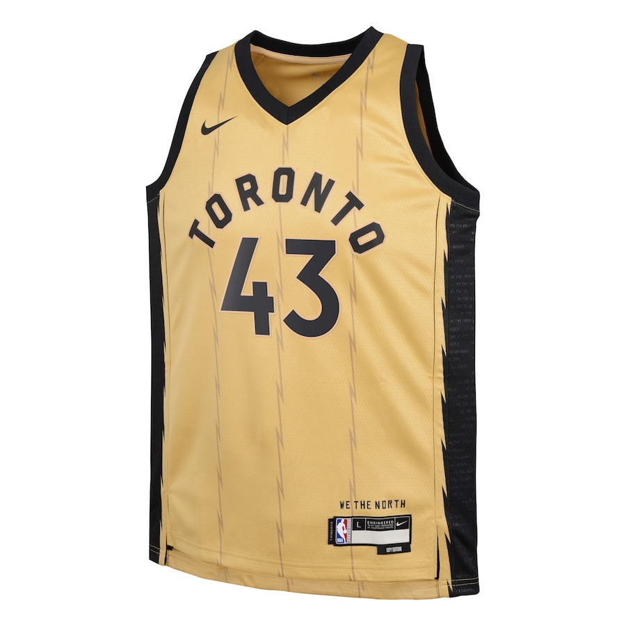Alternative view of Pascal Siakam 43 Toronto Raptors 2023/24 City Edition Swingman YOUTH Jersey - Gold - JS850 