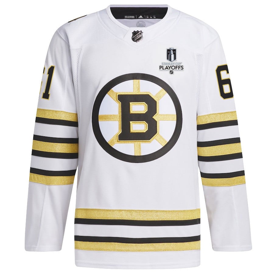 Alternative view of Pat Maroon 61 Boston Bruins 2024 NHL Playoffs Patch Away Jersey - Men, White - JS877 