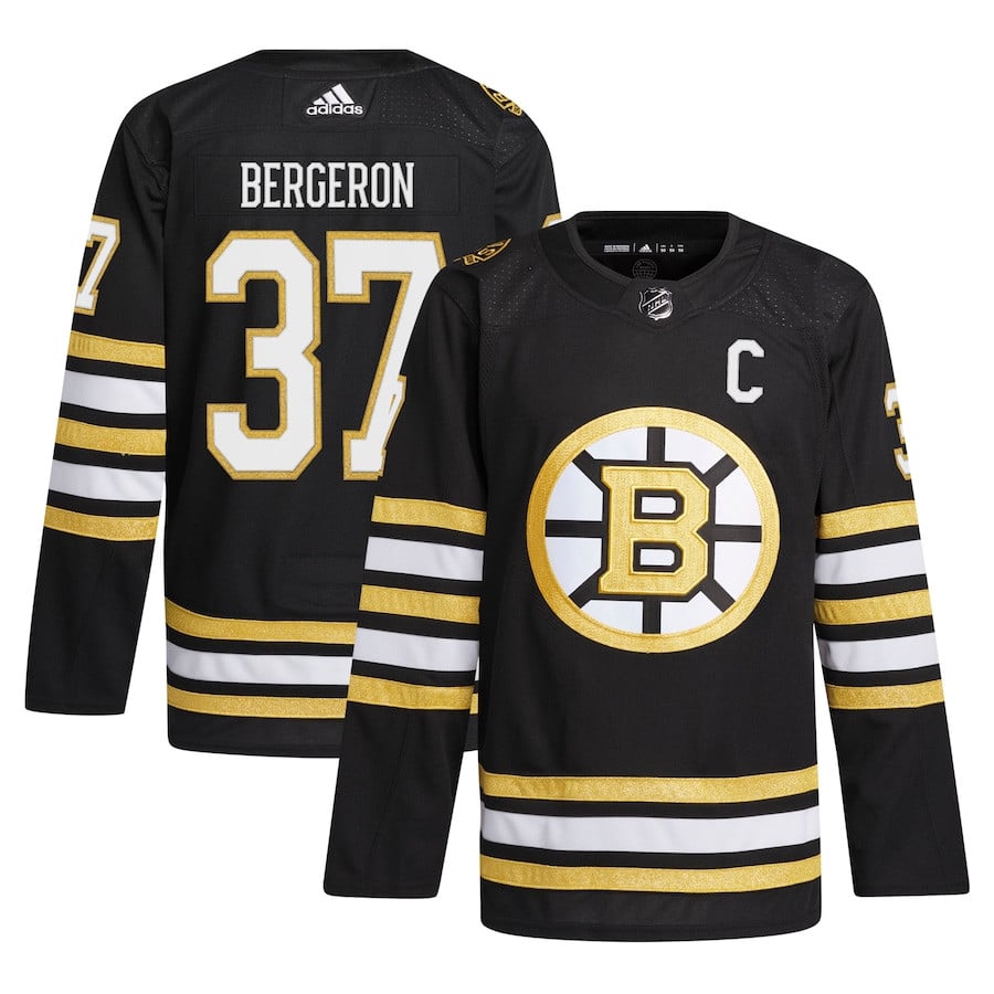 Patrice Bergeron 37 Boston Bruins 100th Anniversary Primegreen Home Men Jersey - Black - JS410 