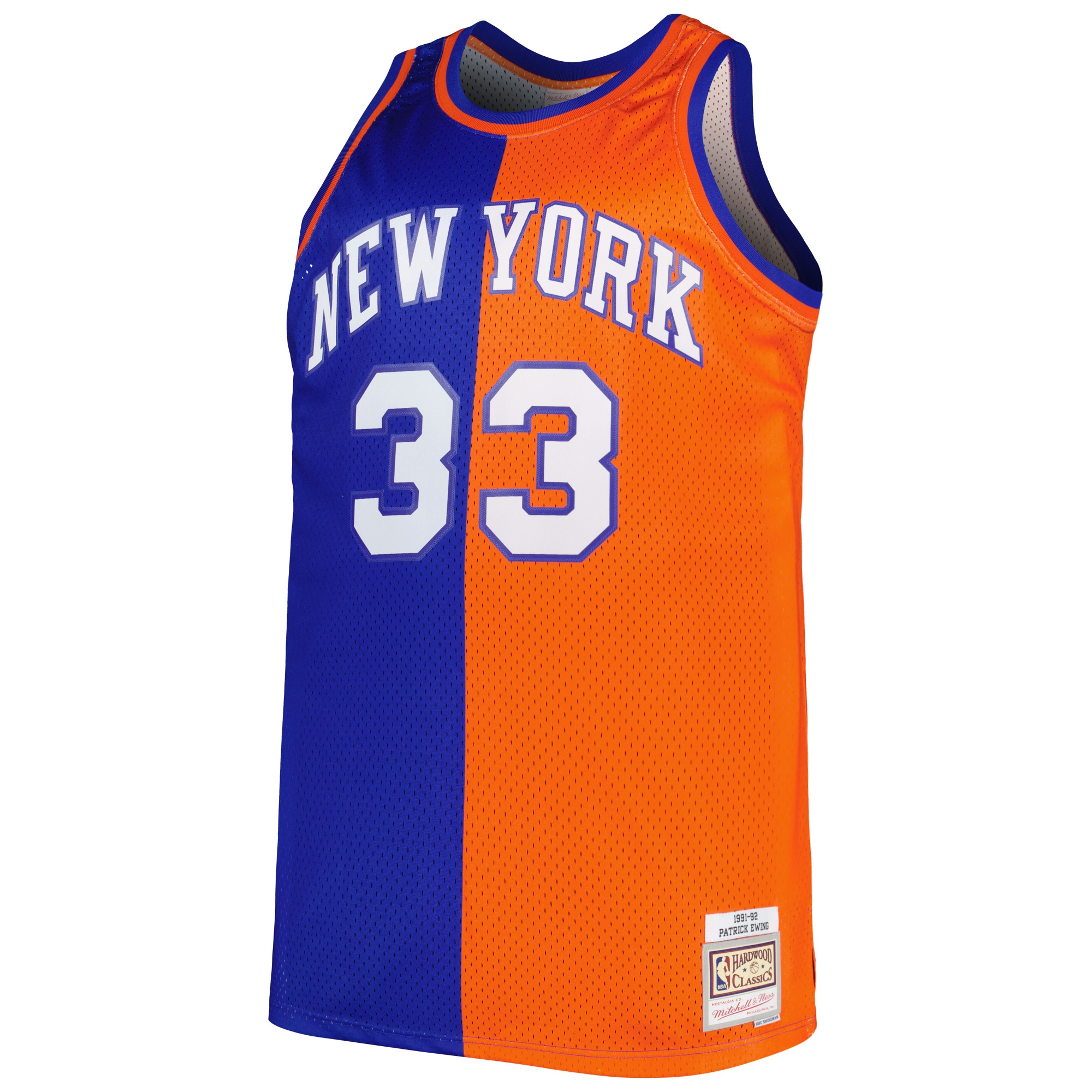 Alternative view of Patrick Ewing New York Knicks Mitchell & Ness Big & Tall Hardwood Classics 1991/92 Split Swingman Jersey - Blue/orange