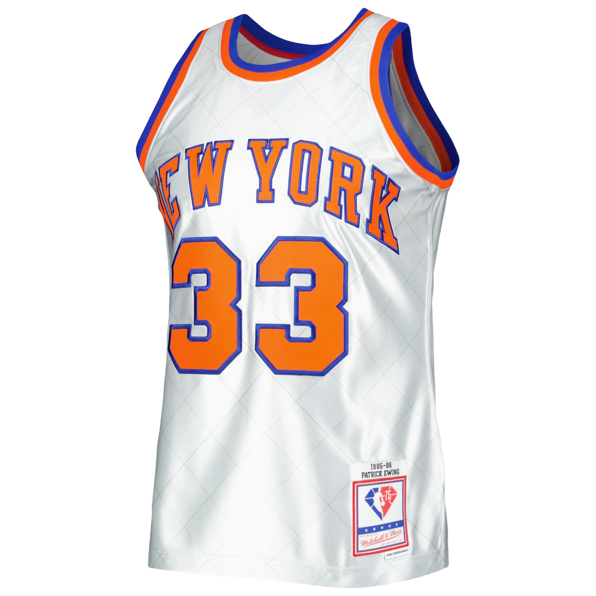 Alternative view of Patrick Ewing New York Knicks Mitchell & Ness 1985/86 Hardwood Classics 75th Anniversary Swingman Jersey - Platinum