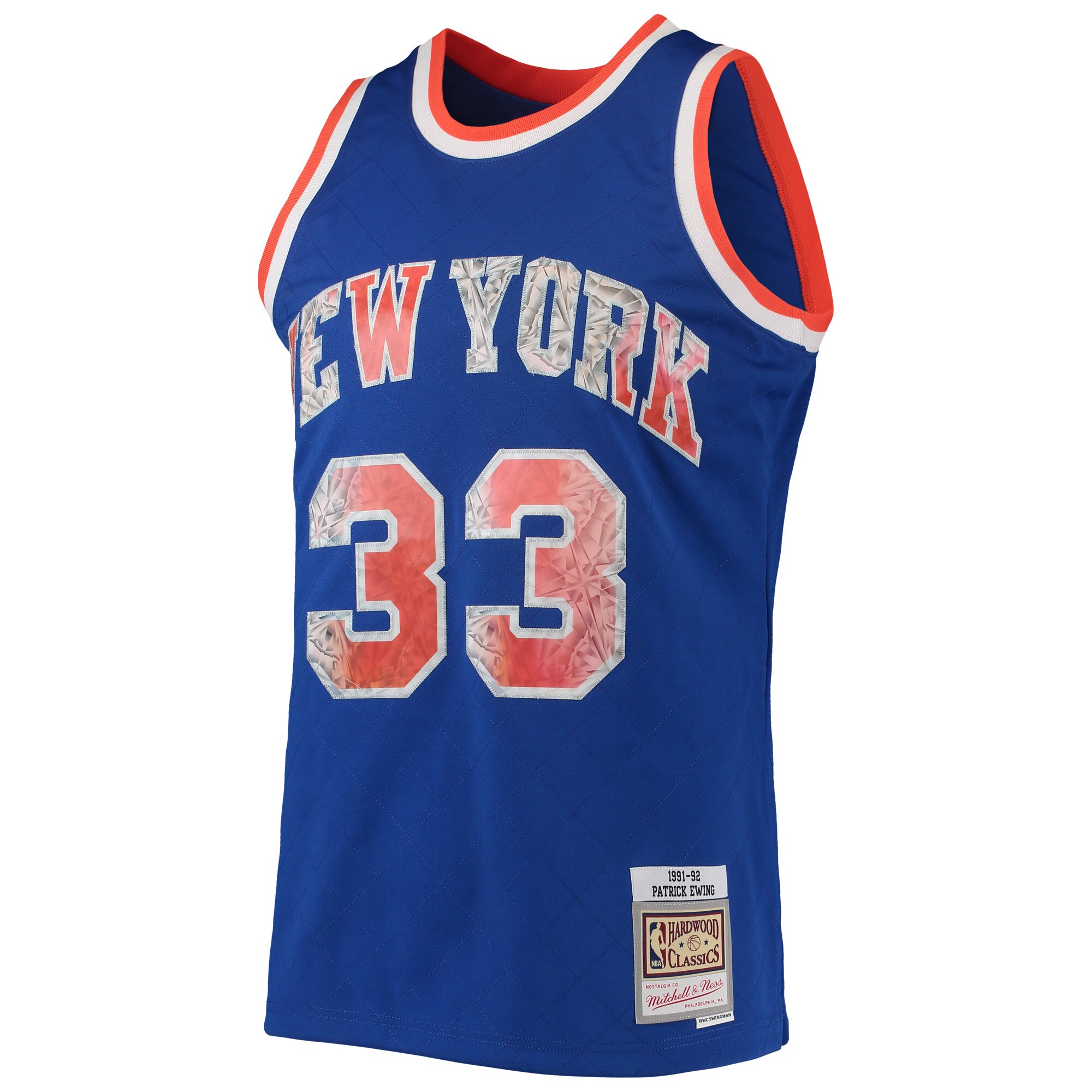 Alternative view of Patrick Ewing New York Knicks Mitchell & Ness 1991/92 Hardwood Classics Nba 75th Anniversary Diamond Swingman Jersey - Blue