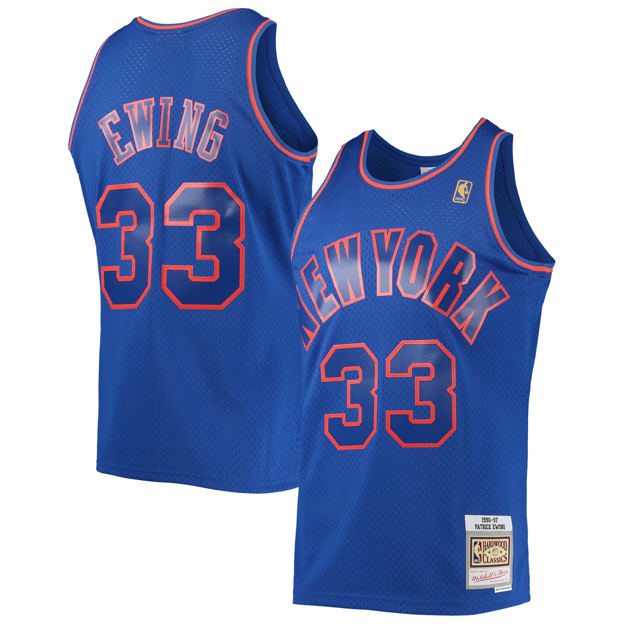 Alternative view of Patrick Ewing New York Knicks Mitchell & Ness 1996-97 Hardwood Classics Swingman Jersey - Blue