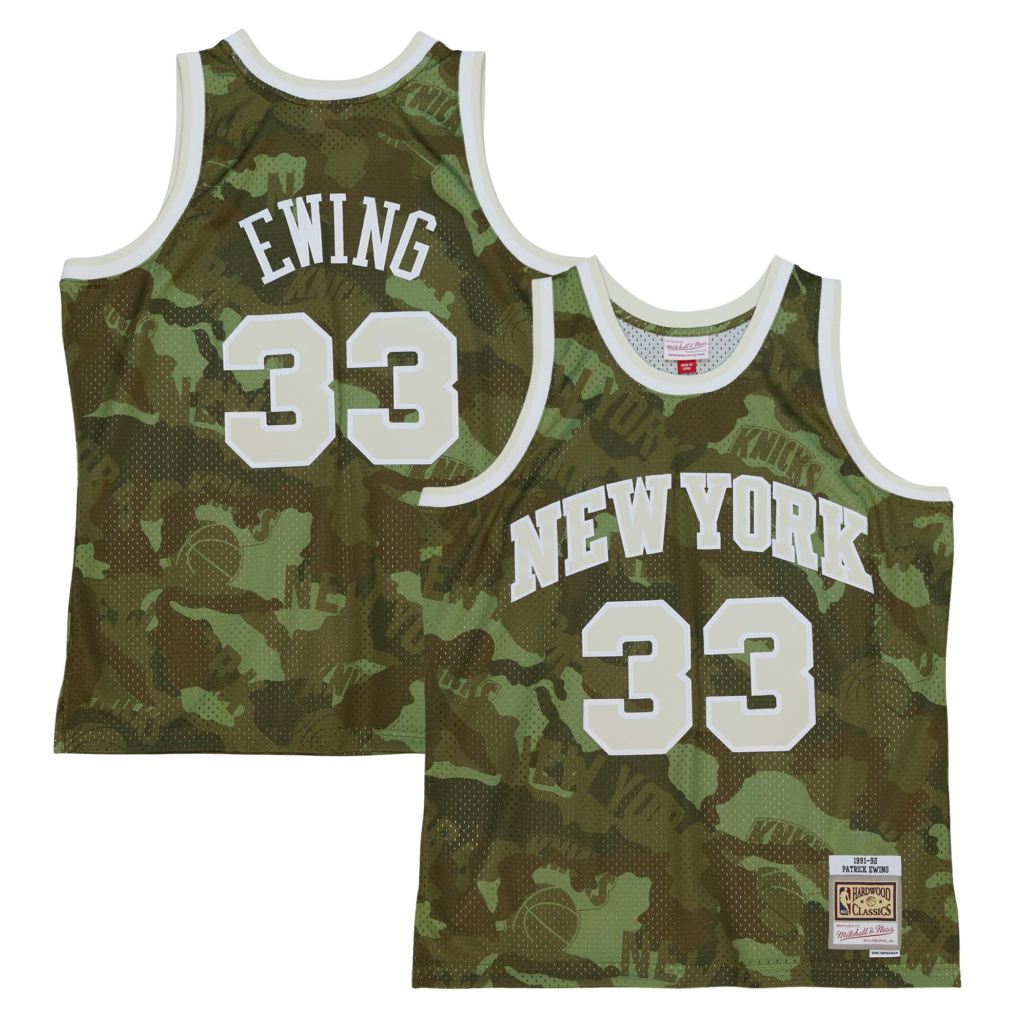 Alternative view of Patrick Ewing New York Knicks Mitchell & Ness Hardwood Classics 1991/92 Ghost Green Swingman Jersey - Camo