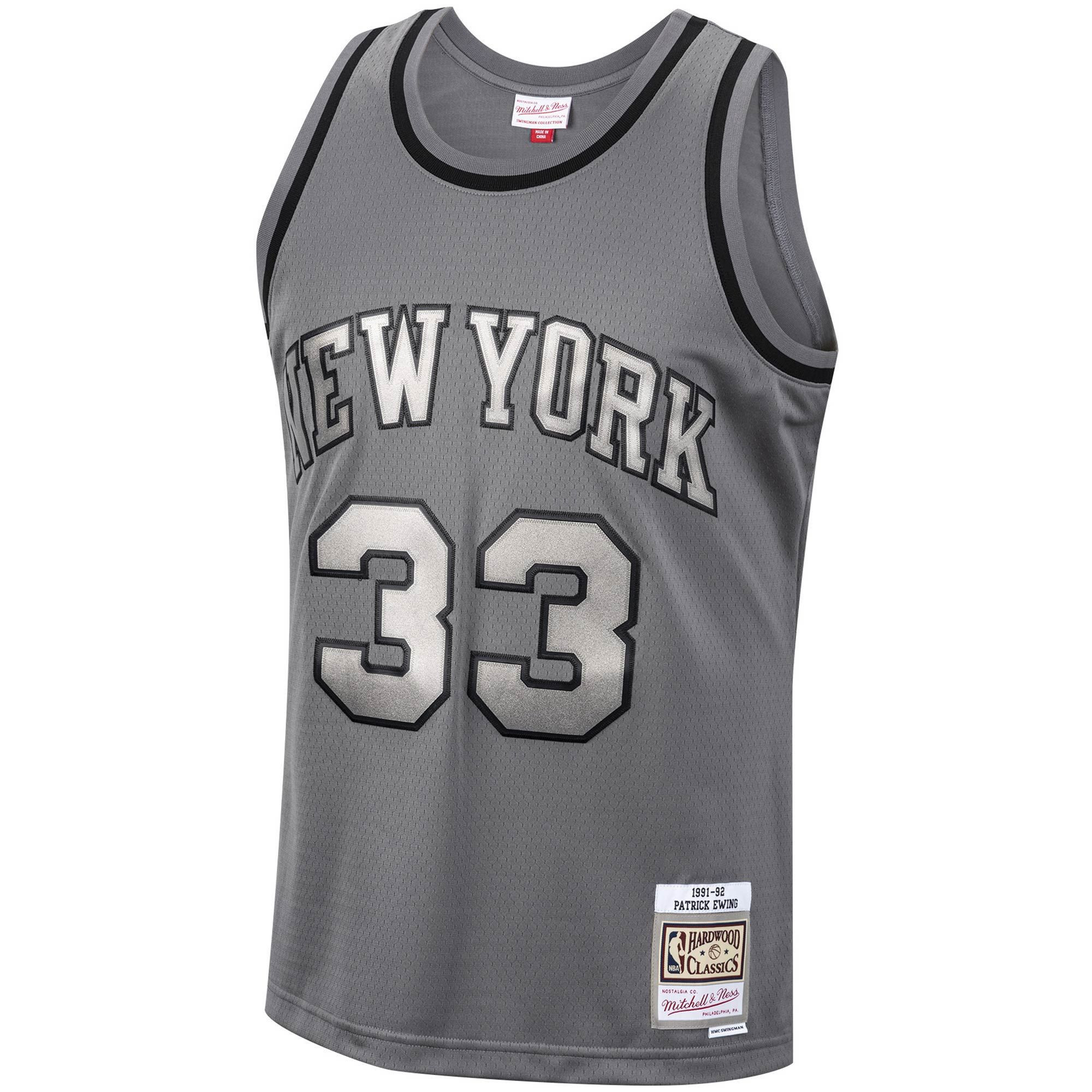 Alternative view of Patrick Ewing New York Knicks Mitchell & Ness Hardwood Classics Retired Player 1991/92 Metal Works Swingman Jersey – Charcoal - JS565 