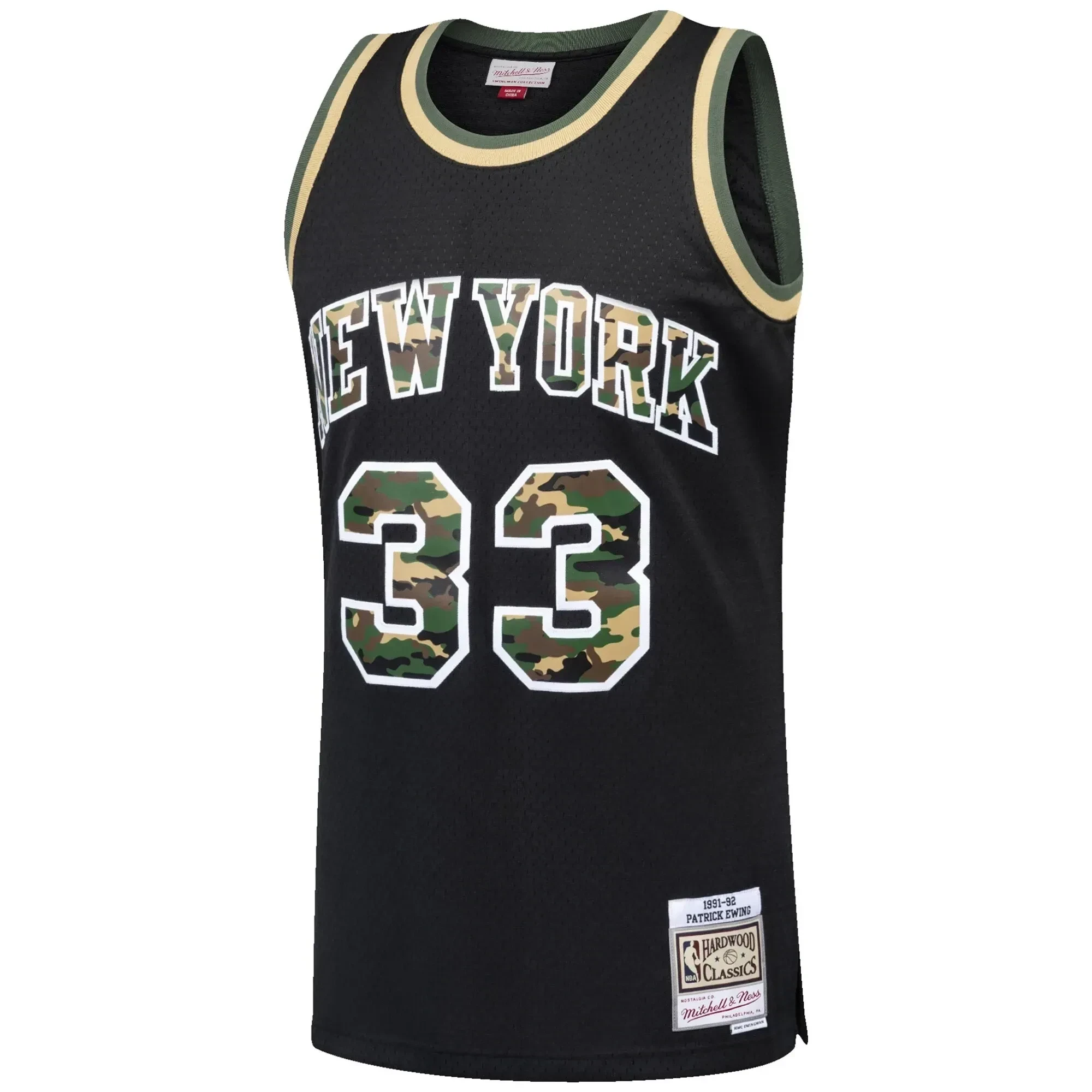 Alternative view of Patrick Ewing New York Knicks Mitchell & Ness Straight Fire Camo Swingman Jersey - Black - JS136 