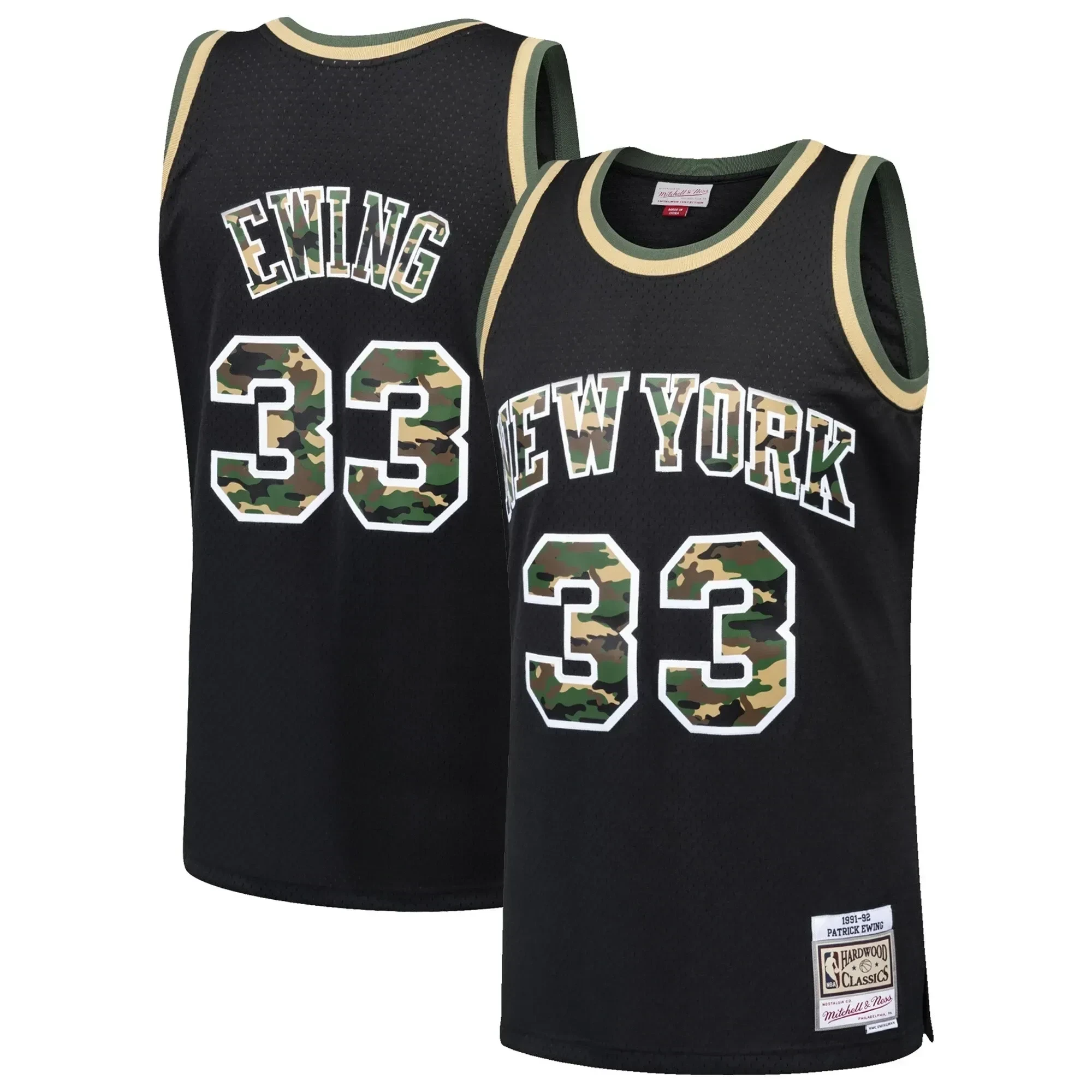 Patrick Ewing New York Knicks Mitchell & Ness Straight Fire Camo Swingman Jersey - Black - JS136 