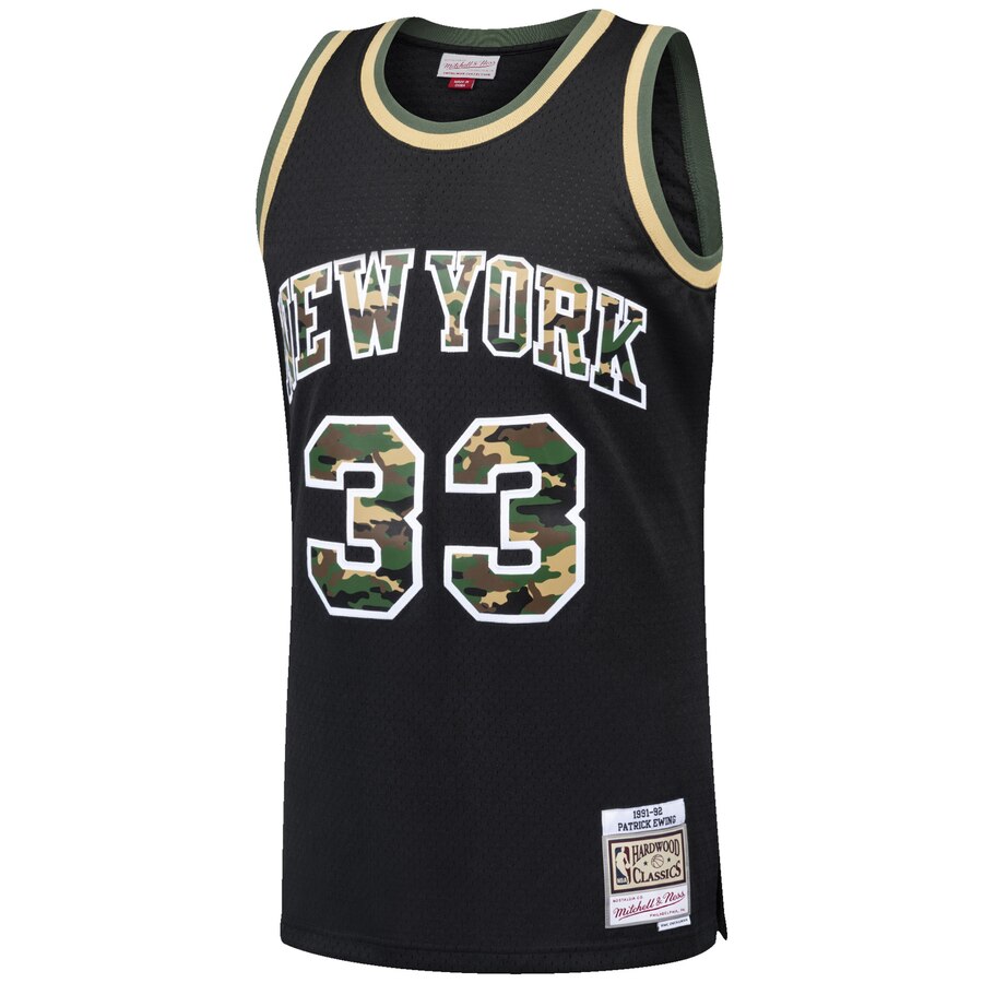 Alternative view of Patrick Ewing New York Knicks Mitchell & Ness Straight Fire Camo Swingman Jersey - Black
