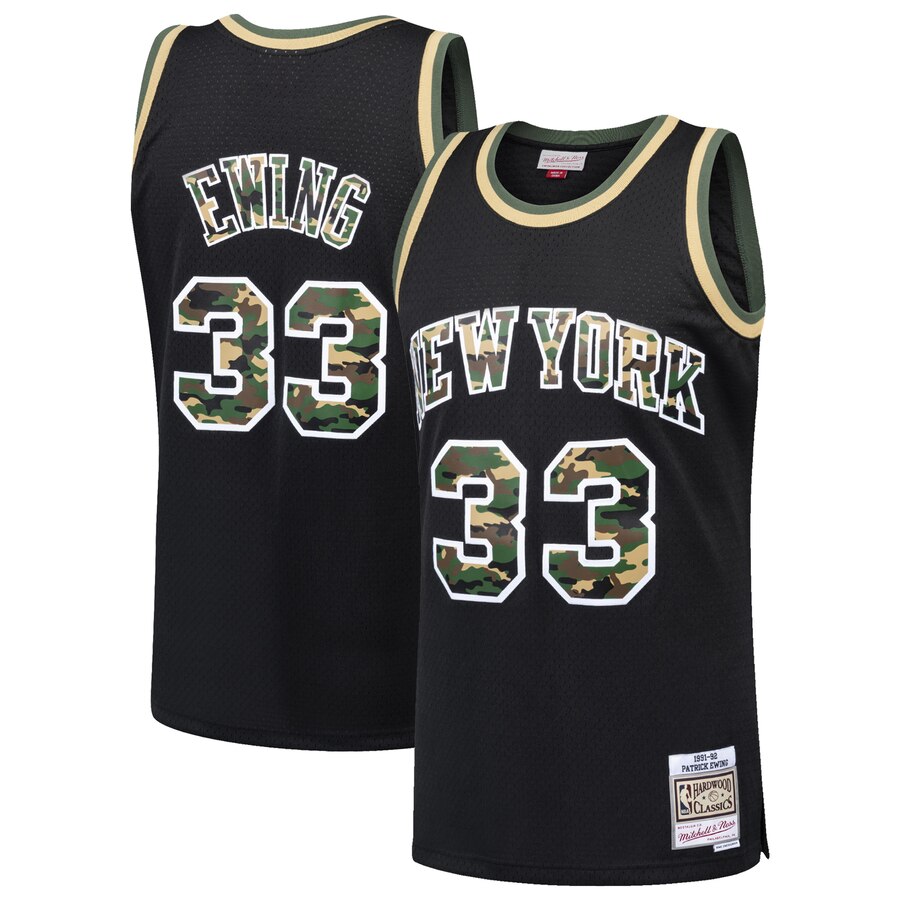Patrick Ewing New York Knicks Mitchell & Ness Straight Fire Camo Swingman Jersey - Black