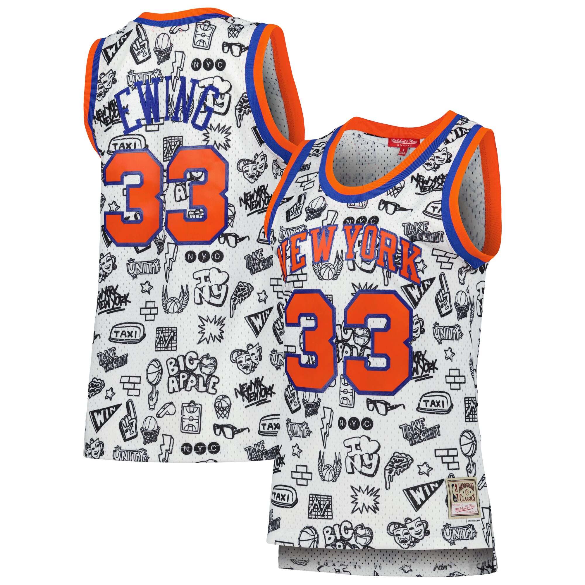 Alternative view of Patrick Ewing New York Knicks Mitchell & Ness Women's 1991 Doodle Swingman Jersey - White