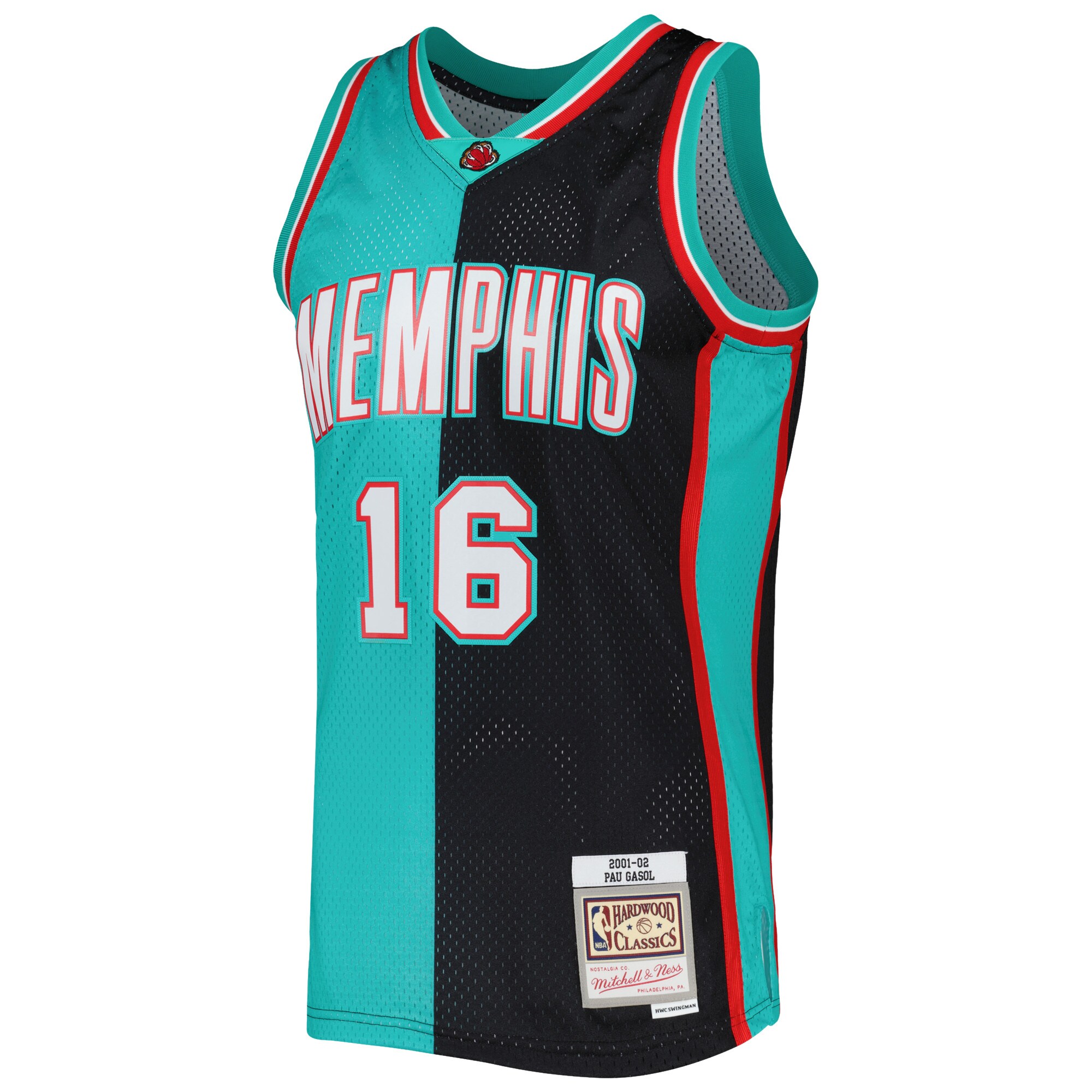 Alternative view of Pau Gasol Memphis Grizzlies Mitchell & Ness Hardwood Classics 2001/02 Split Swingman Jersey - Black/turquoise