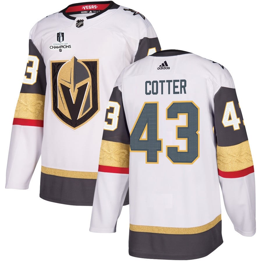 Paul Cotter 43 Vegas Golden Knights Stanley Cup 2023 Champions Patch Away Breakaway Men Jersey - White - JS237 