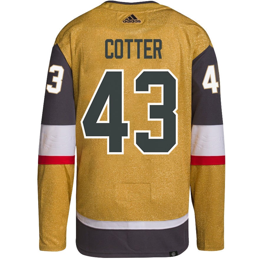 Alternative view of Paul Cotter 43 Vegas Golden Knights Stanley Cup 2023 Champions Patch Home Breakaway Men Jersey - Gold - JS962 