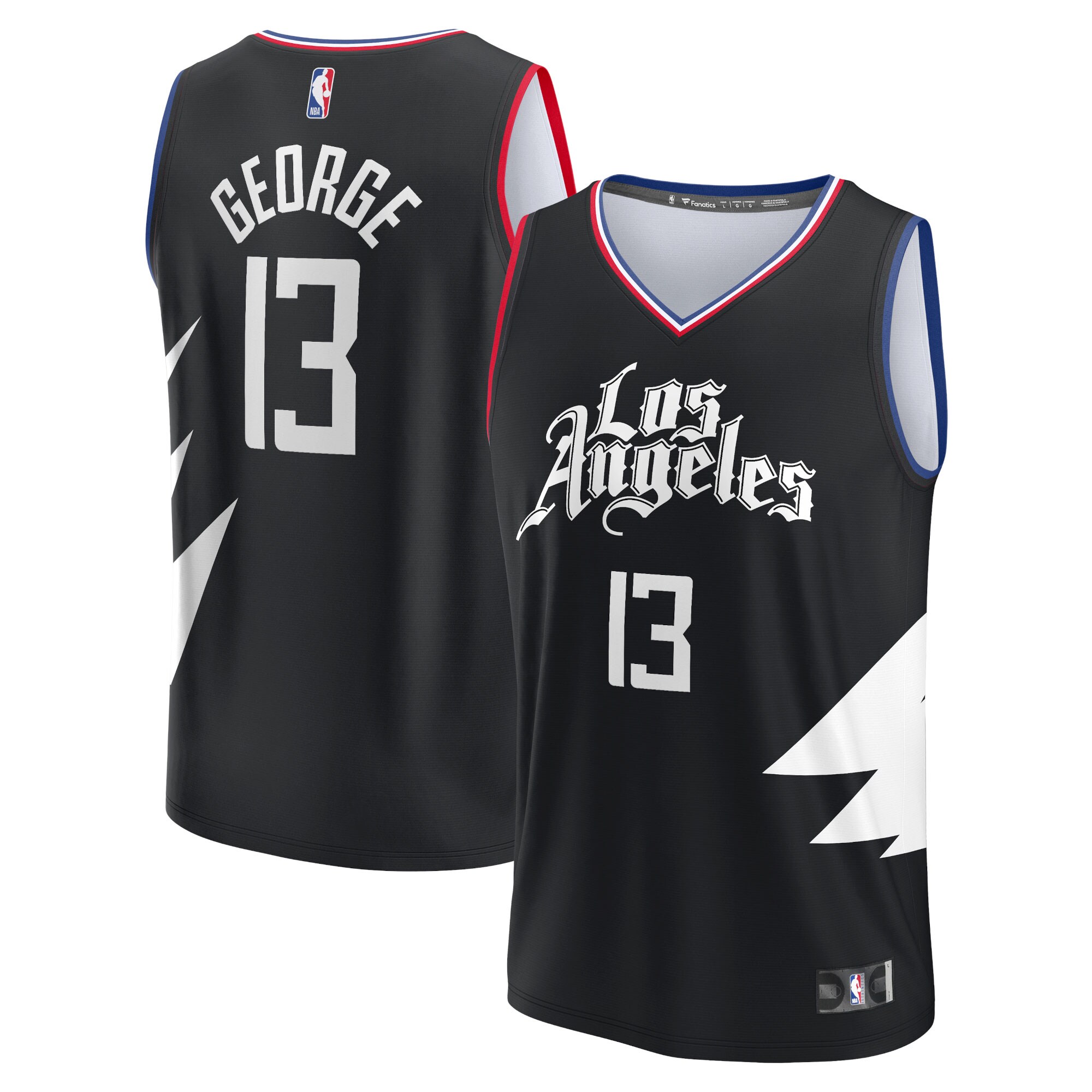 Alternative view of Paul George La Clippers Fanatics Branded Fast Break Replica Player Jersey - Statement Edition - Black