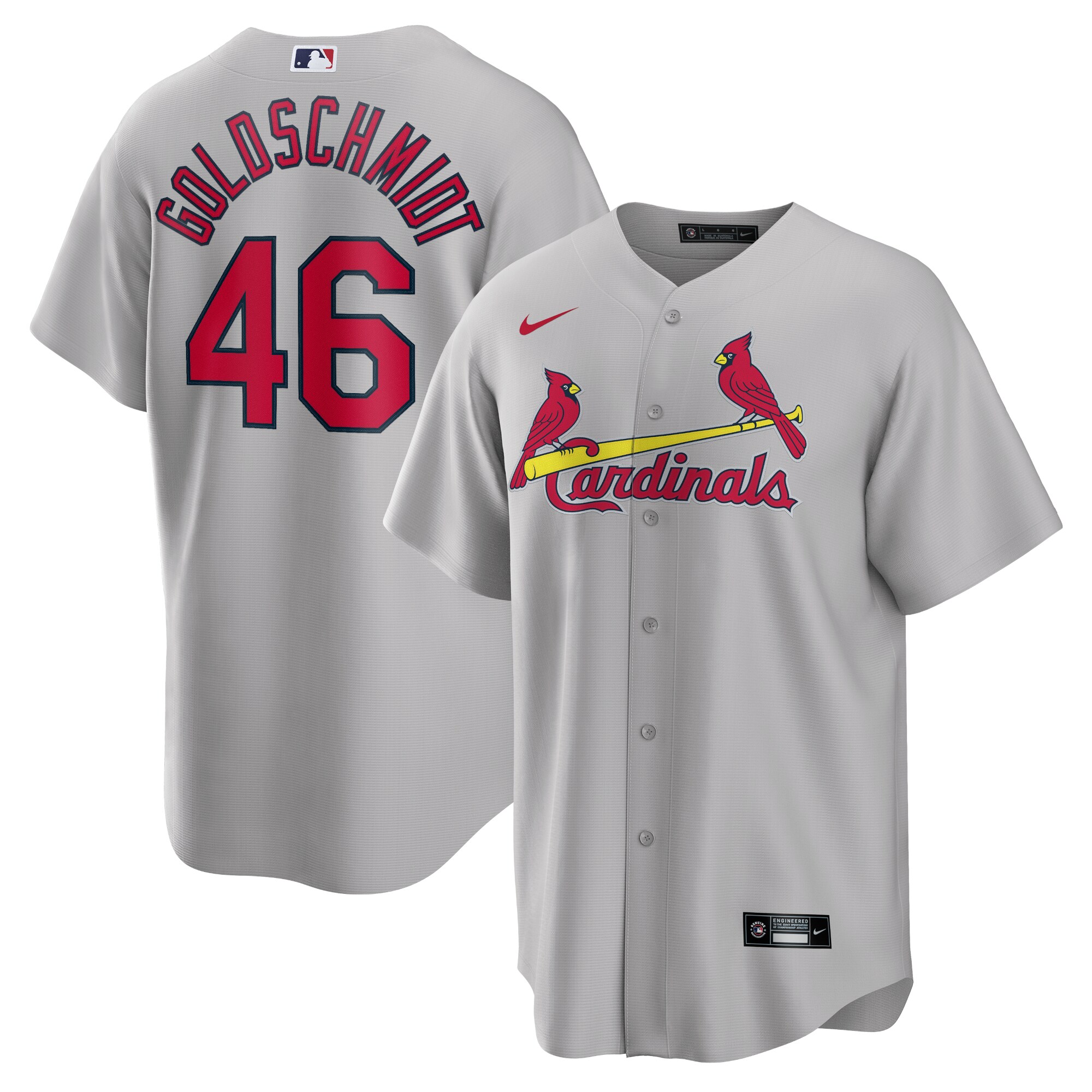 Alternative view of Paul Goldschmidt St. Louis Cardinals Road Replica Player Name Jersey – Gray