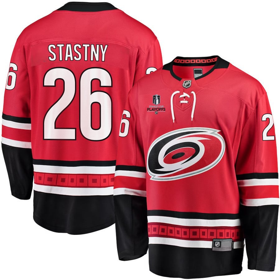 Paul Stastny 26 Carolina Hurricanes Stanley Cup 2023 Playoffs Patch Home Breakaway Men Jersey - Red - JS285 
