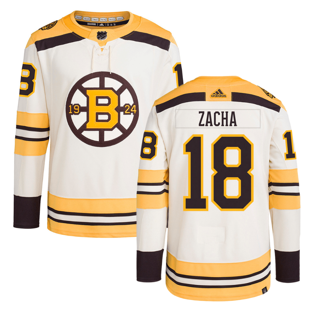 Pavel Zacha 18 Boston Bruins 100th Anniversary Primegreen Third Men Jersey - Cream - JS254 