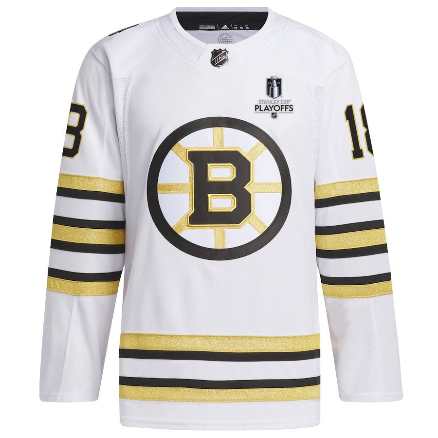 Alternative view of Pavel Zacha 18 Boston Bruins 2024 NHL Playoffs Patch Away Jersey - Men, White - JS834 