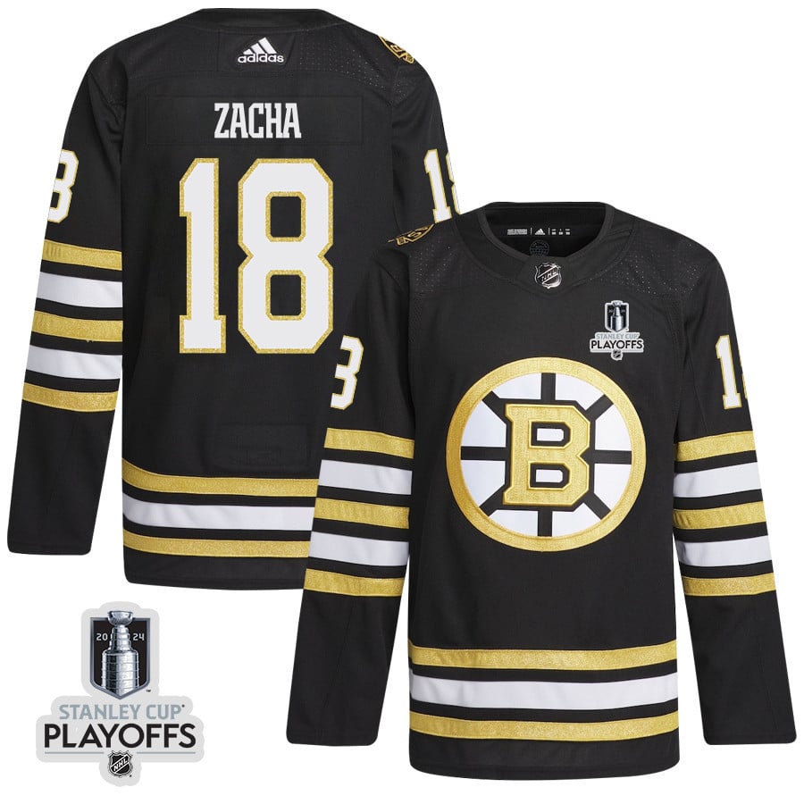 Pavel Zacha 18 Boston Bruins 2024 NHL Playoffs Patch Home Jersey - Men, Black - JS437 
