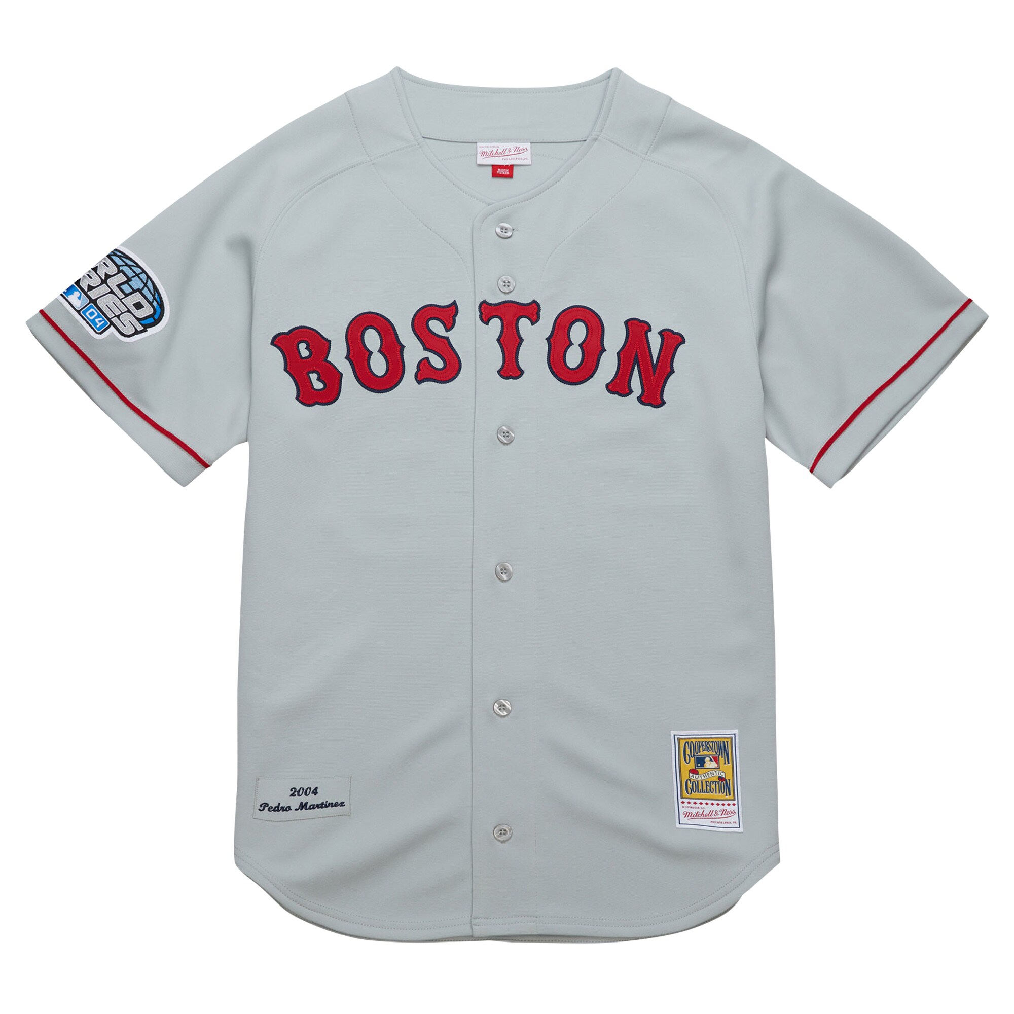 Alternative view of Pedro Martinez Boston Red Sox Mitchell & Ness 2004 Cooperstown Collection Authentic Throwback Jersey - Gray
