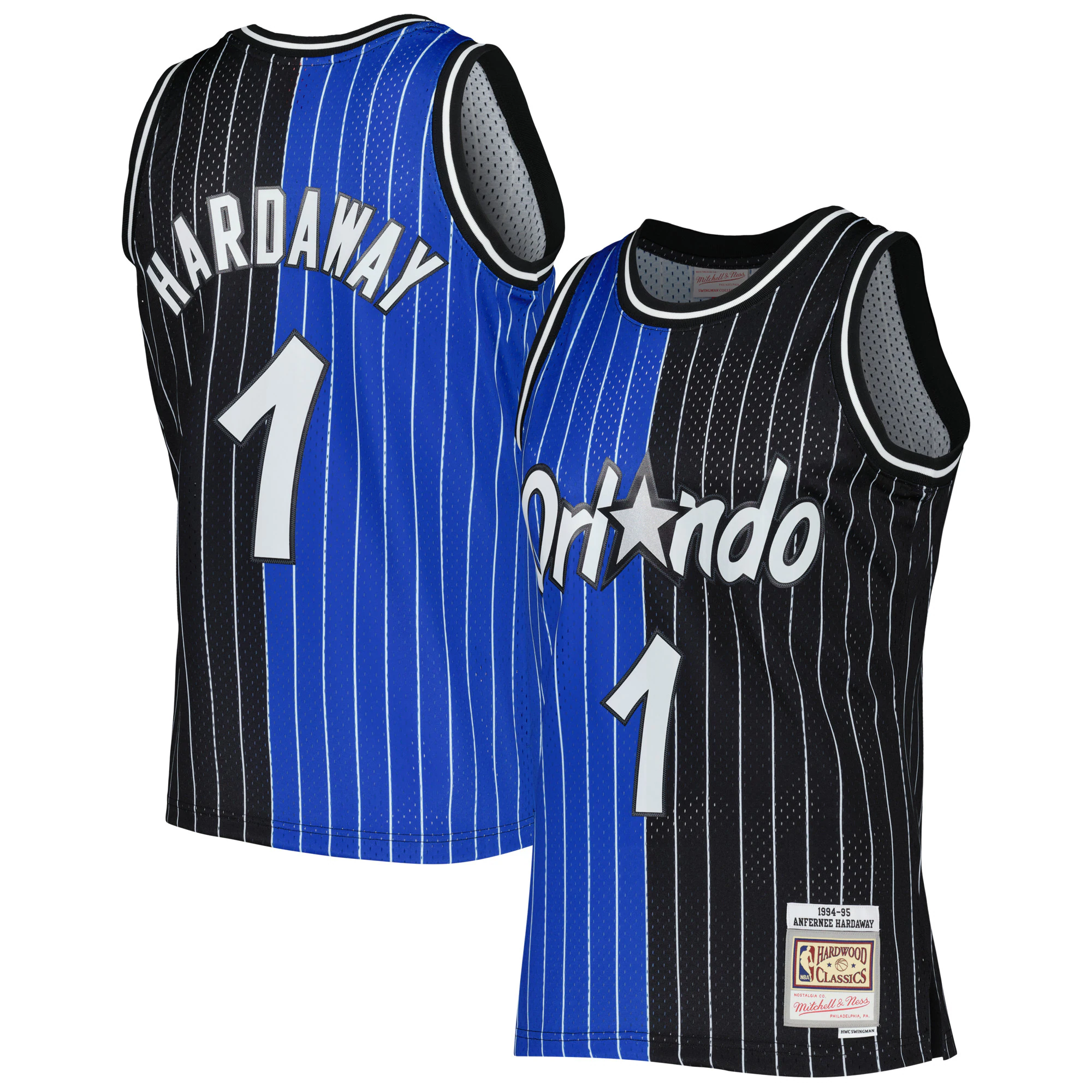 Alternative view of Penny Hardaway Orlando Magic Mitchell & Ness Hardwood Classics 1994/95 Split Swingman Jersey - Blue/black