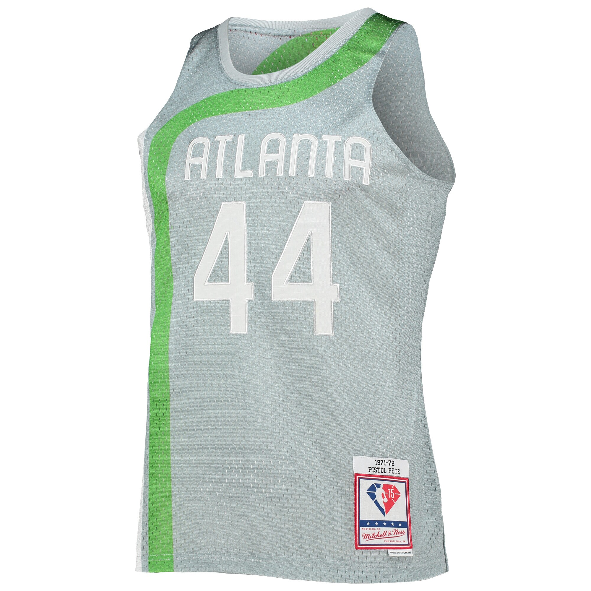 Alternative view of Pete Maravich Atlanta Hawks Mitchell & Ness 75th Anniversary 1971/72 Hardwood Classics Swingman Jersey - Silver