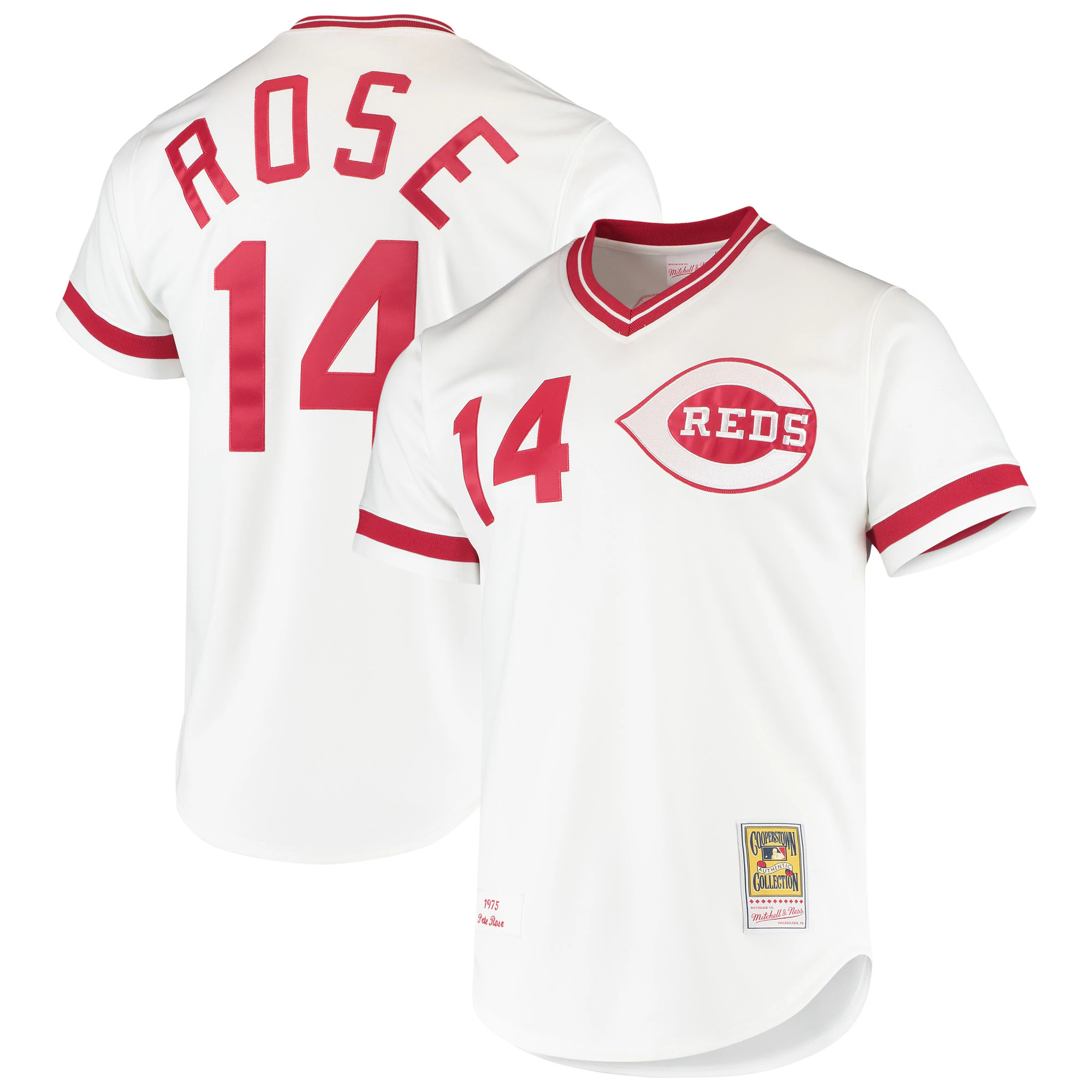 Alternative view of Pete Rose Cincinnati Reds Mitchell & Ness Cooperstown Collection Authentic Jersey – White