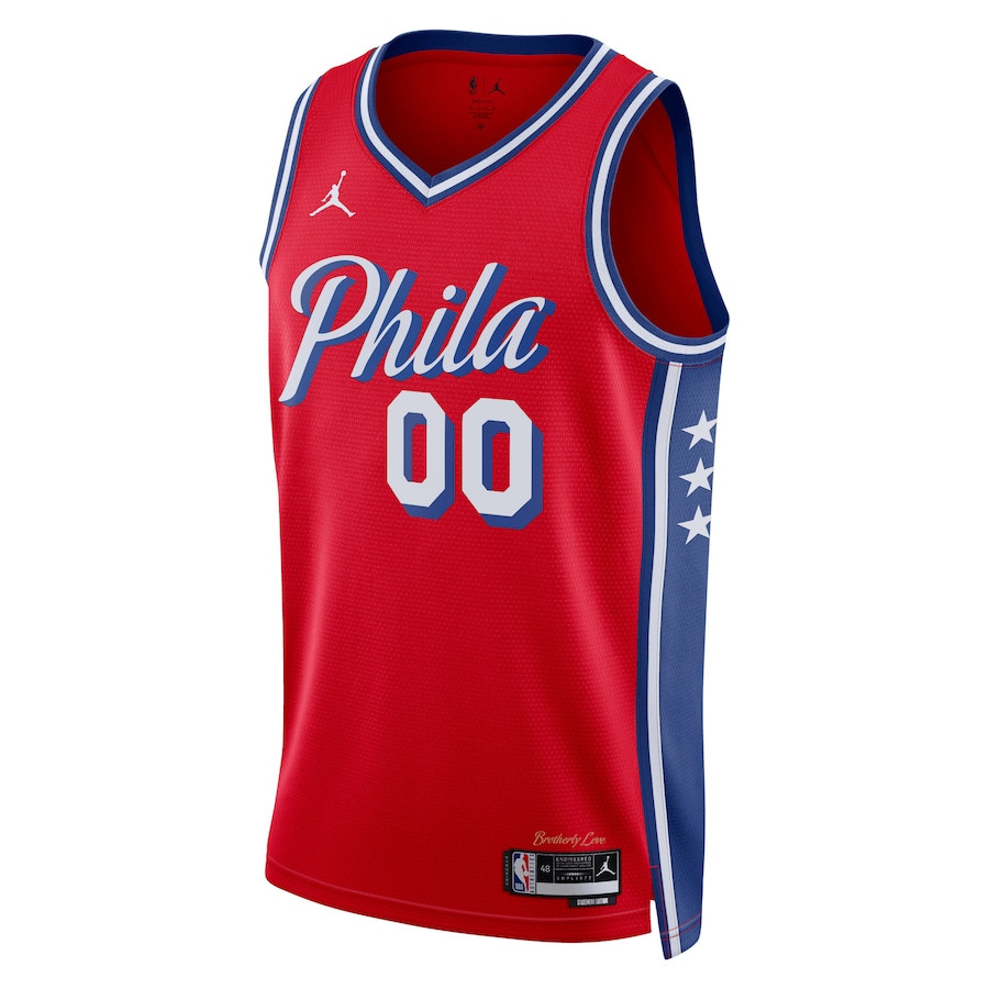 Alternative view of Philadelphia 76ers 2023/24 Statement Swingman Custom Men Jersey - Red - JS962 