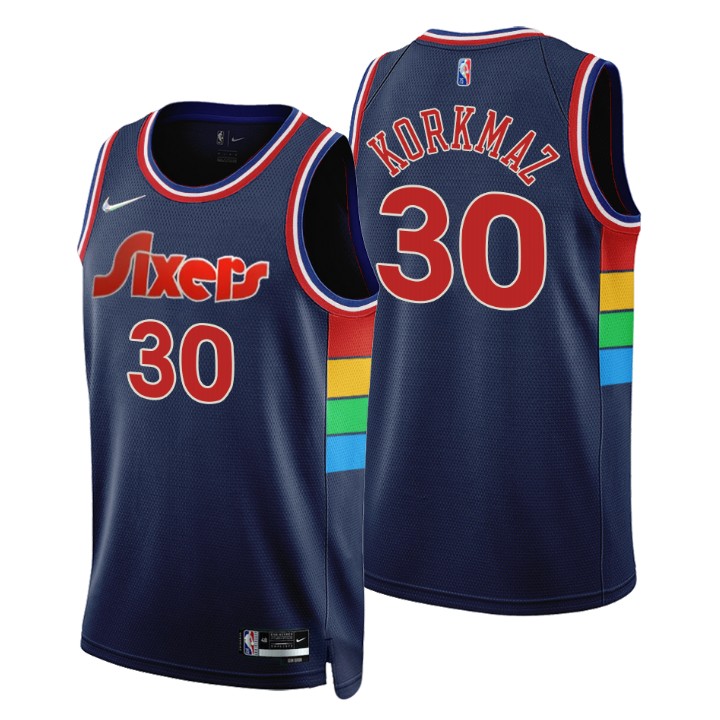 Philadelphia 76ers Furkan Korkmaz #30 75th Anniversary Diamond Navy Swingman Jersey Icon