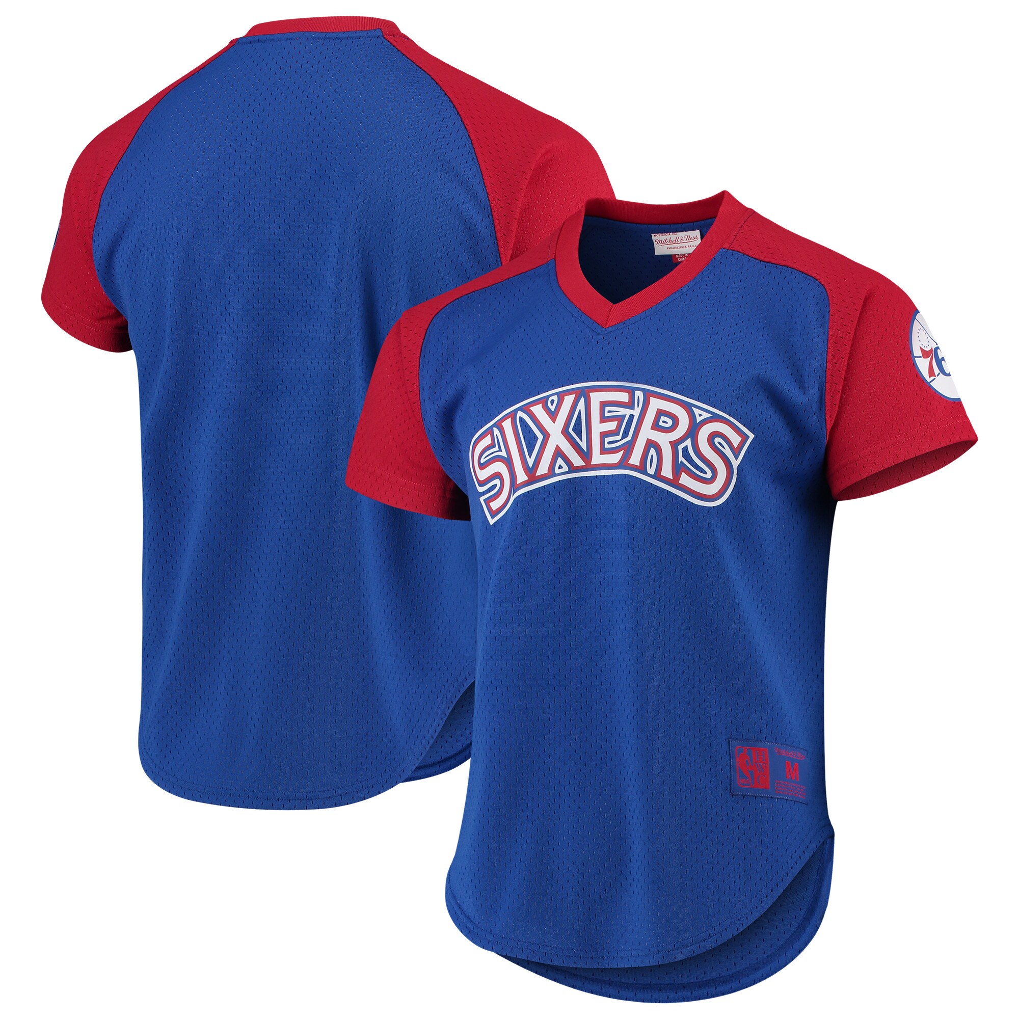 Alternative view of Philadelphia 76ers Mitchell & Ness Hardwood Classics Final Seconds Mesh Raglan Sleeve V-neck T-shirt - Royal