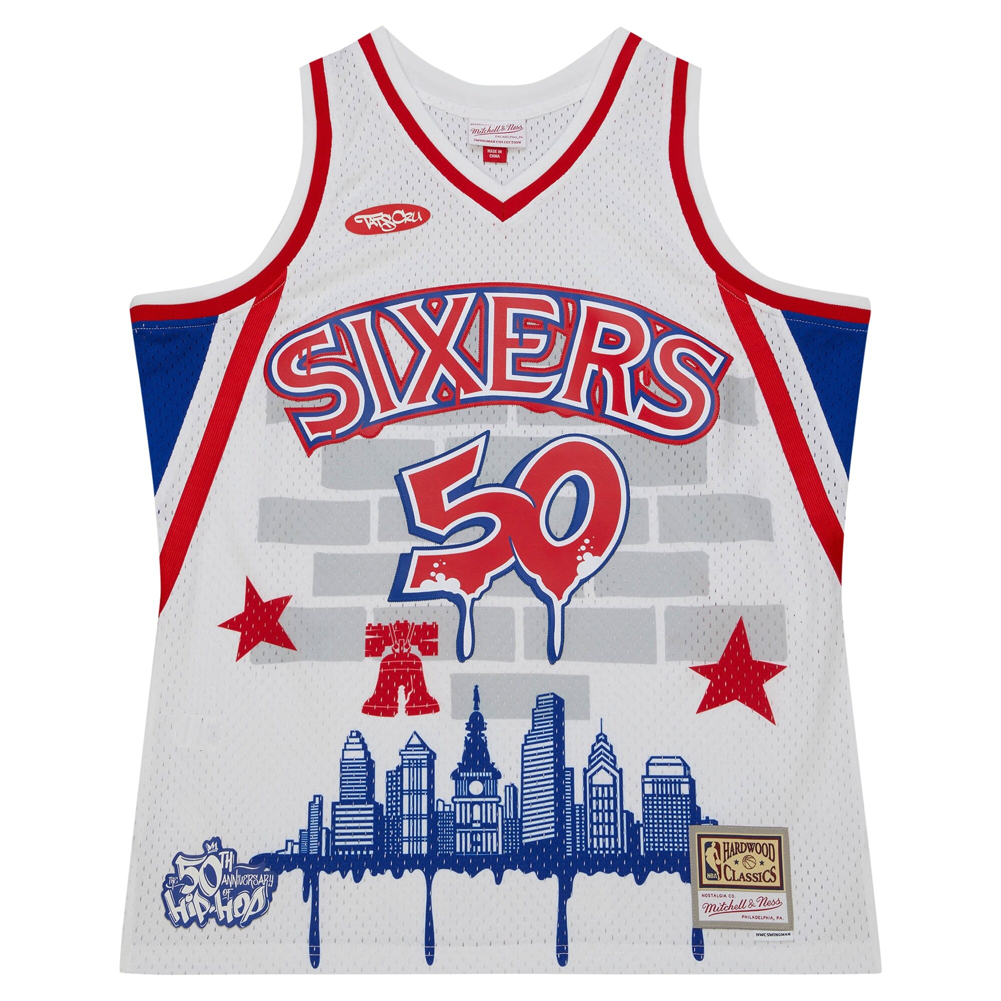 Alternative view of Philadelphia 76ers Mitchell & Ness X Tats Cru Hardwood Classics Fashion Jersey - White