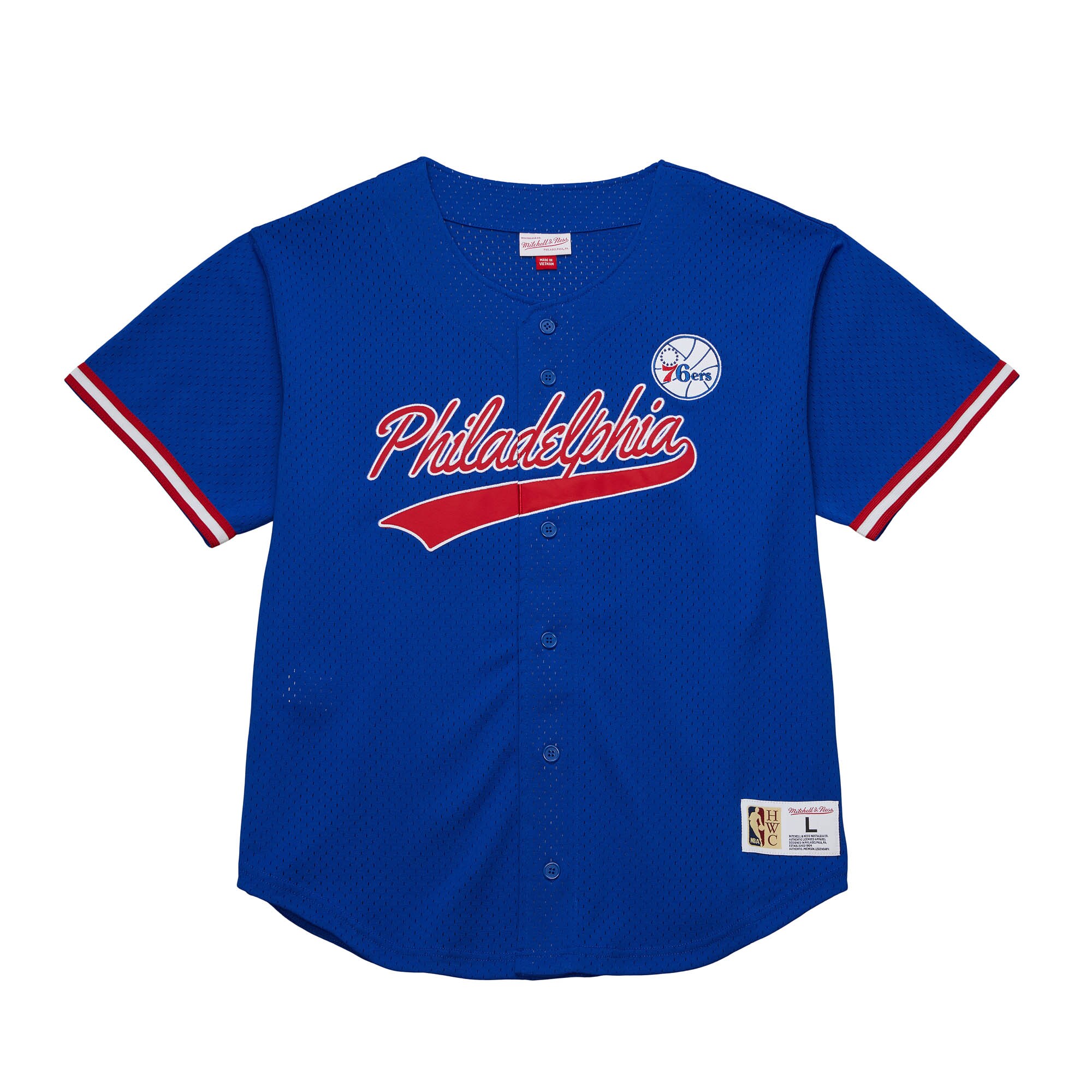 Alternative view of Philadelphia 76ers Mitchell & Ness Hardwood Classics On The Clock Mesh Fashion Baseball Jersey - Royal