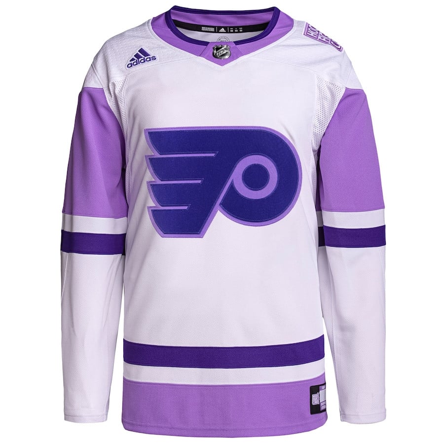 Alternative view of Philadelphia Flyers Hockey Fights Cancer Primegreen Men Jersey - White/Purple - JS967 