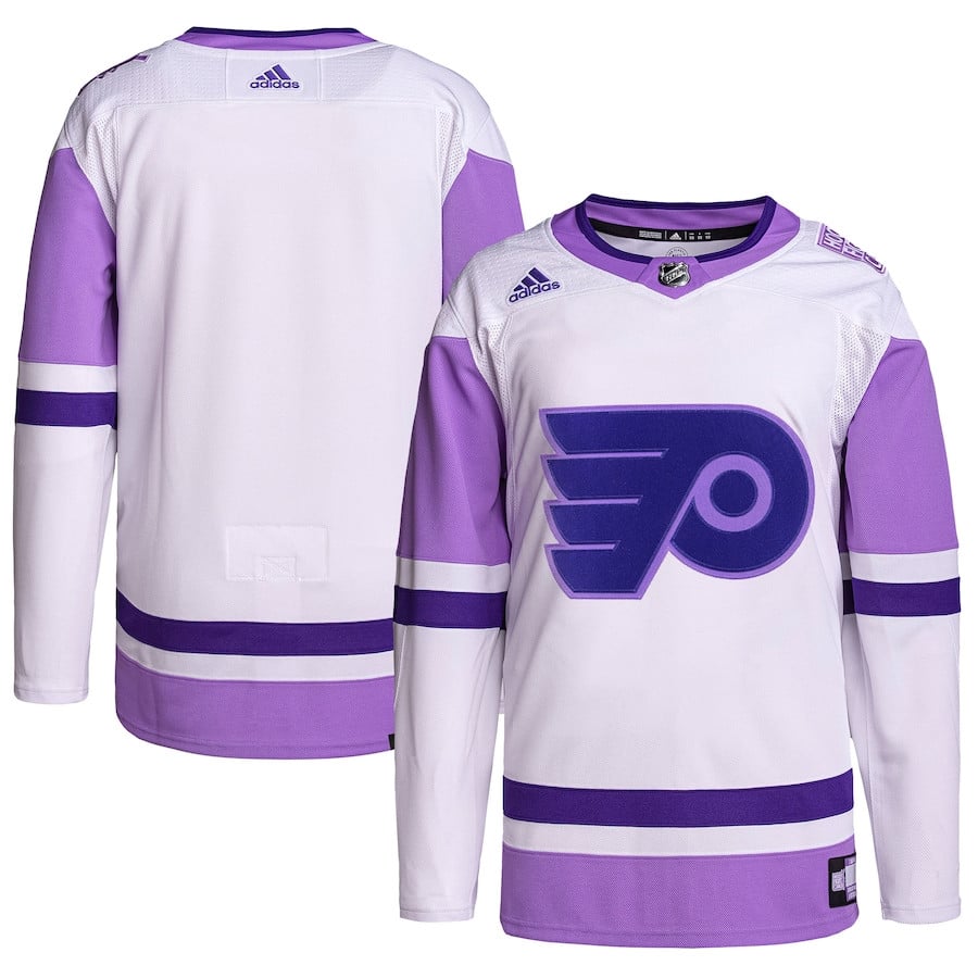 Philadelphia Flyers Hockey Fights Cancer Primegreen Men Jersey - White/Purple - JS967 
