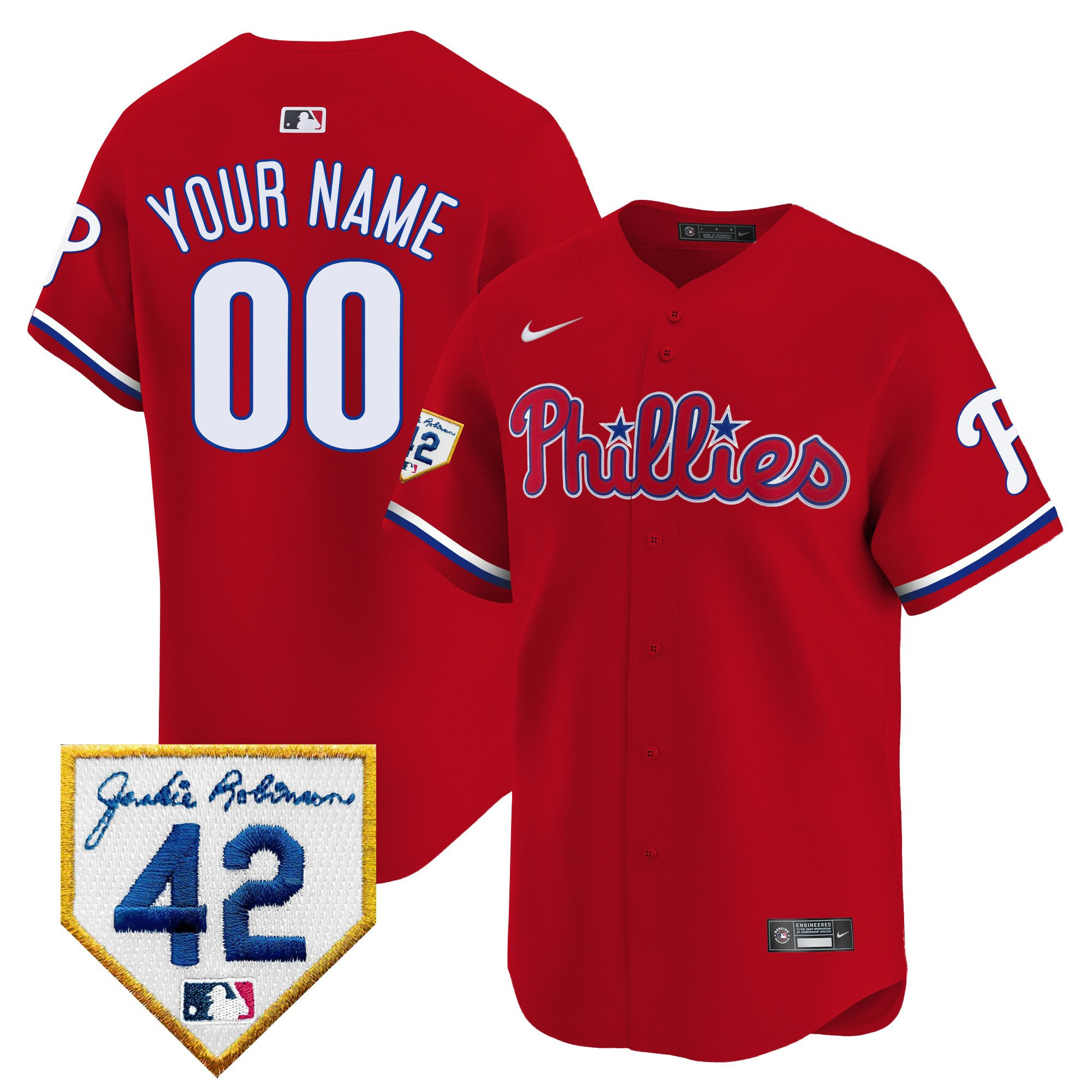 Philadelphia Phillies 2024 Jackie Robinson Patch Custom Men Jersey - Red 