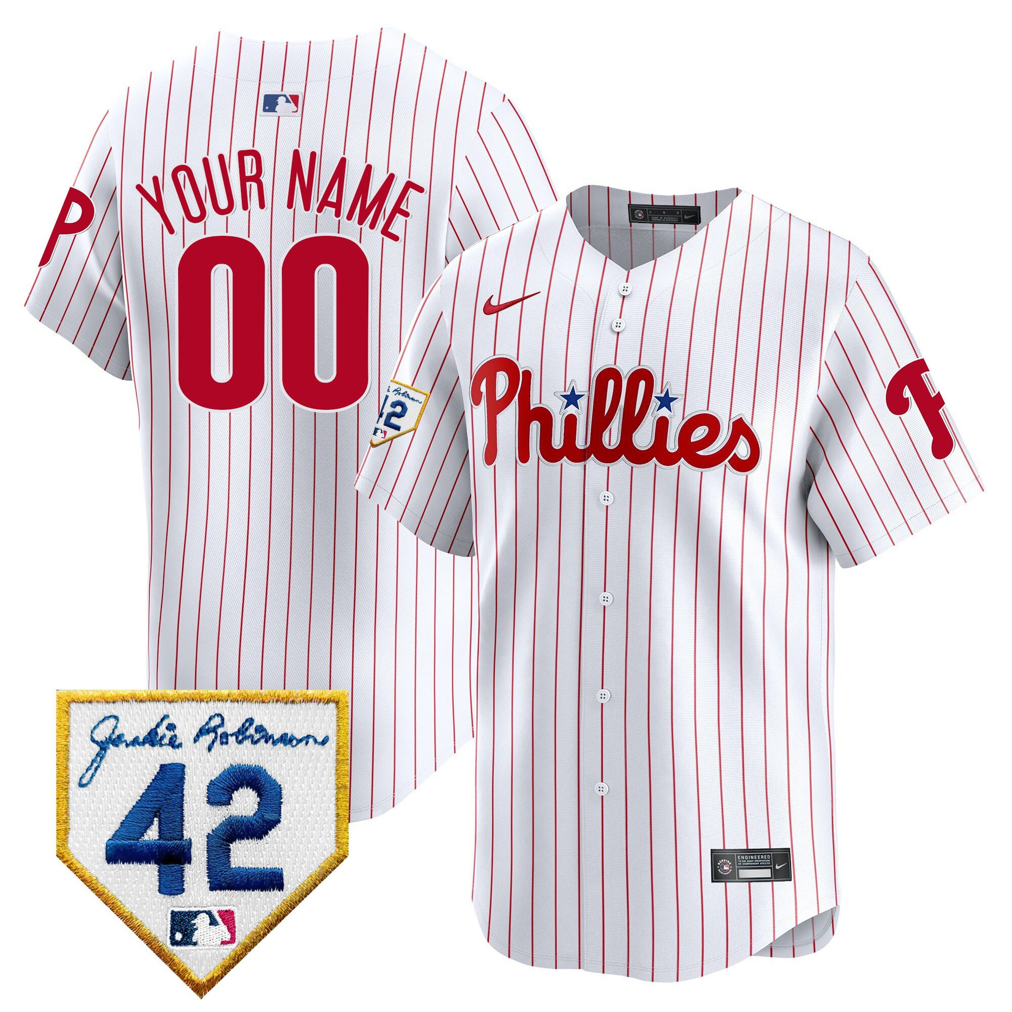 Philadelphia Phillies 2024 Jackie Robinson Patch Custom Men Jersey - White 