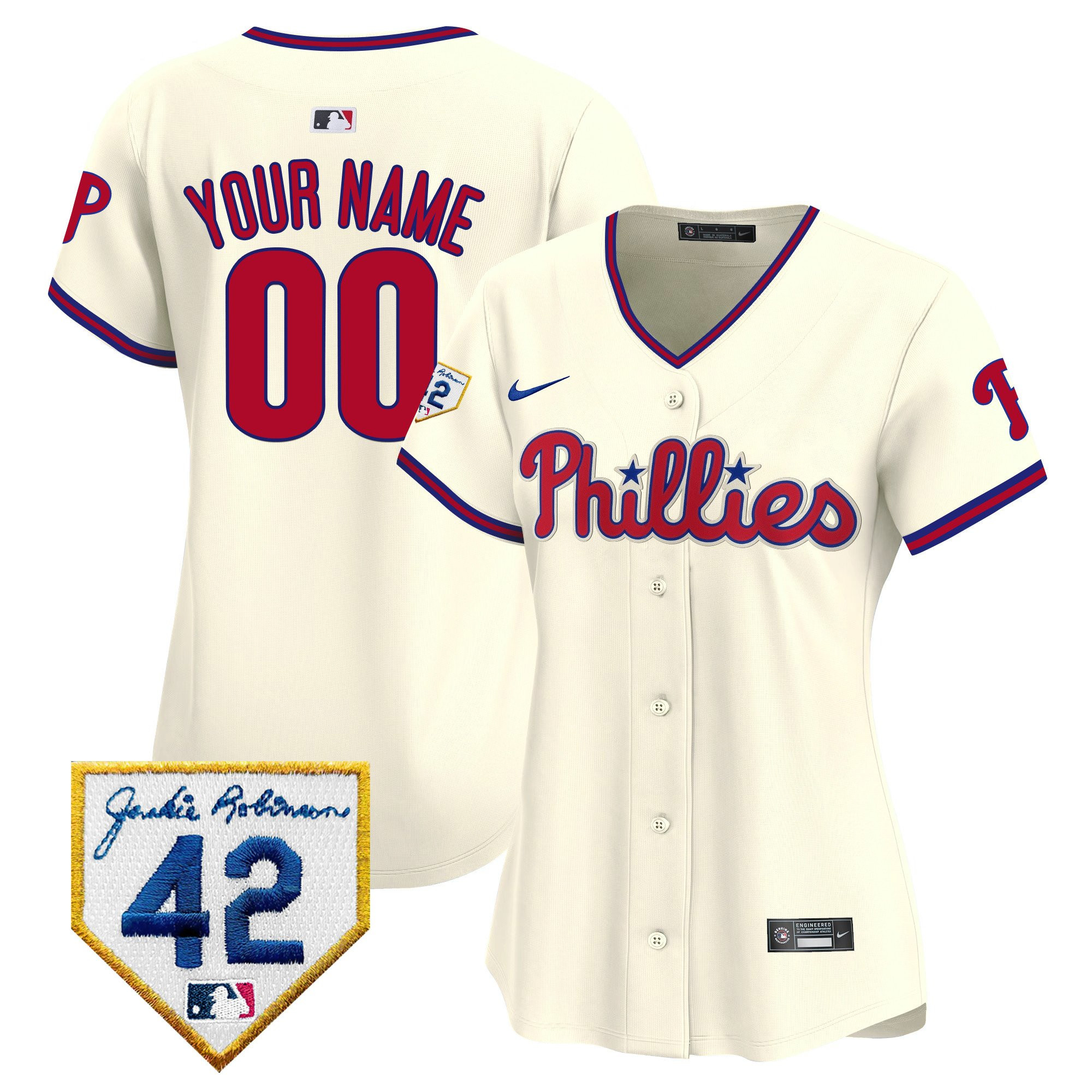 Philadelphia Phillies 2024 Jackie Robinson Patch Custom Women Jersey - Cream 