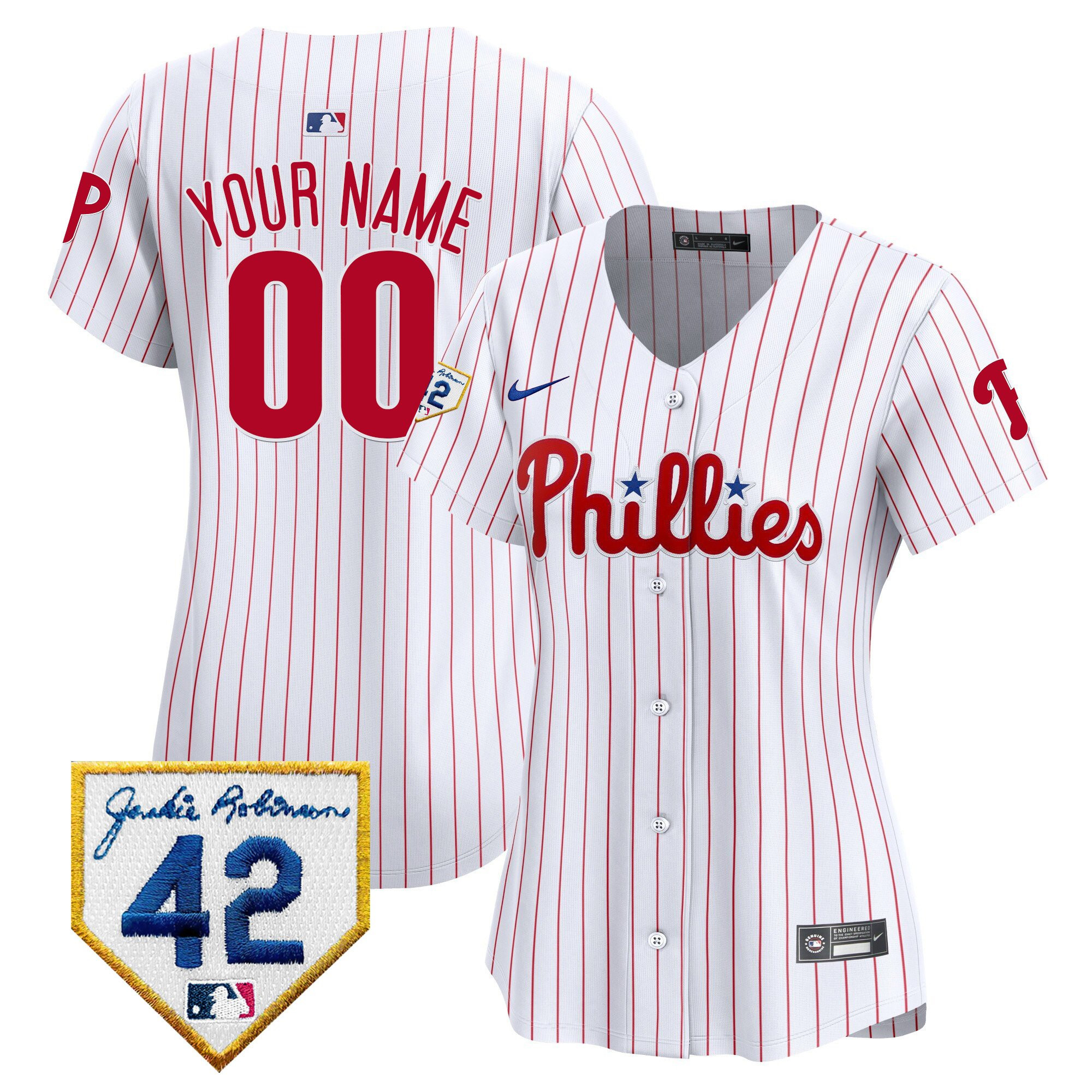 Philadelphia Phillies 2024 Jackie Robinson Patch Custom Women Jersey - White 