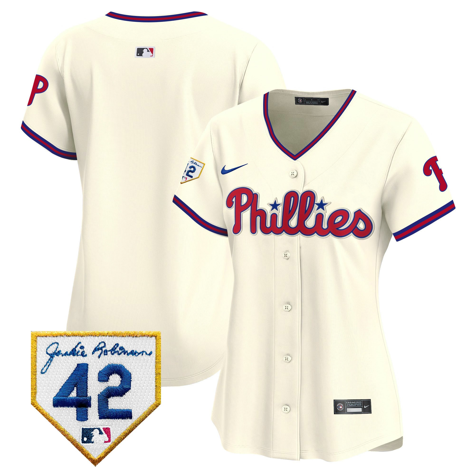 Philadelphia Phillies 2024 Jackie Robinson Patch Women Jersey - Cream 