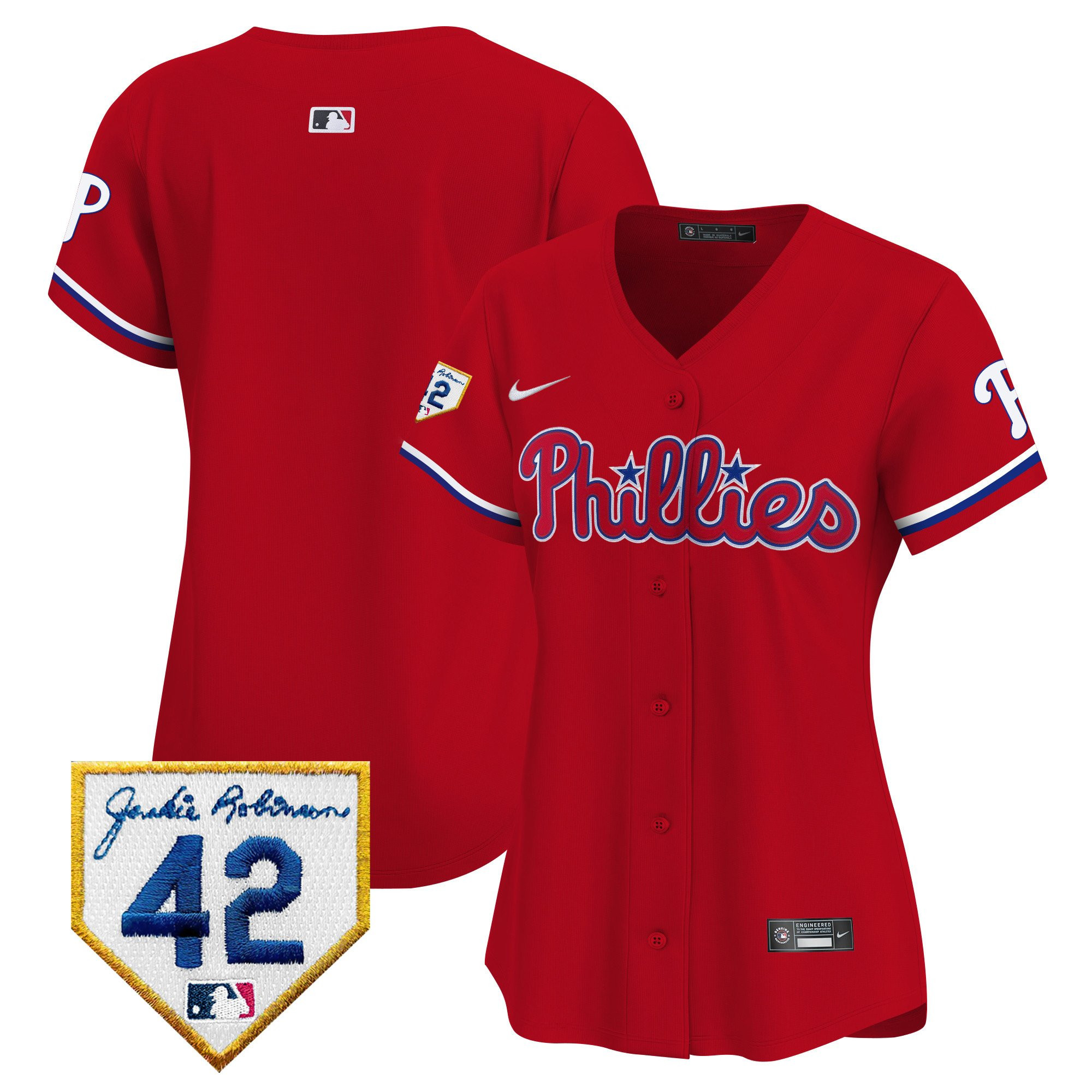 Philadelphia Phillies 2024 Jackie Robinson Patch Women Jersey - Red 