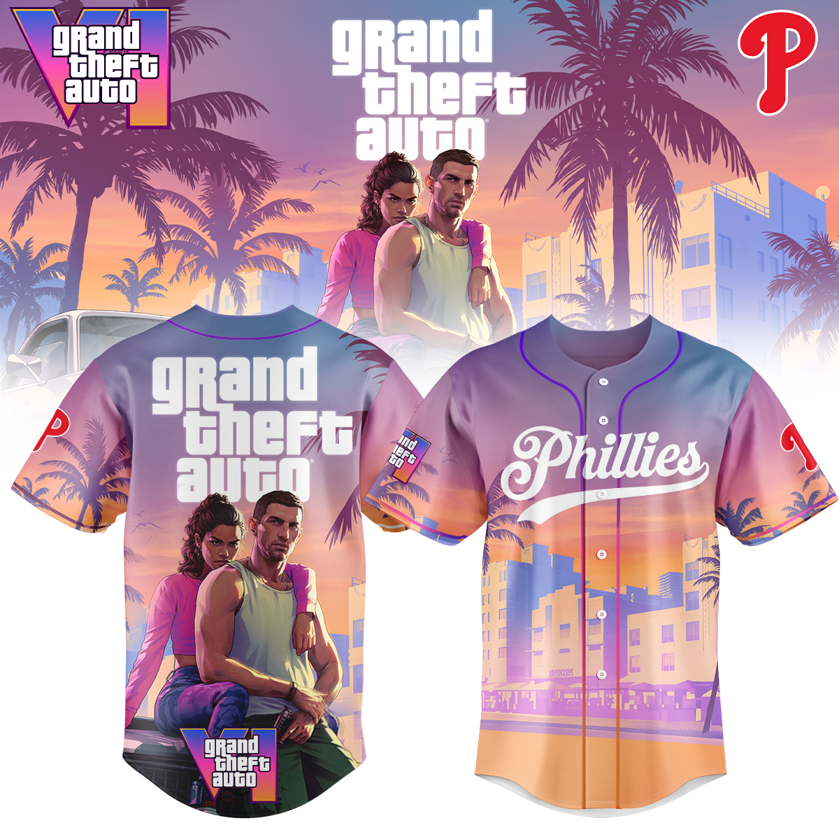 Philadelphia Phillies Mlb X Grand Theft Auto Custom Baseball Jersey