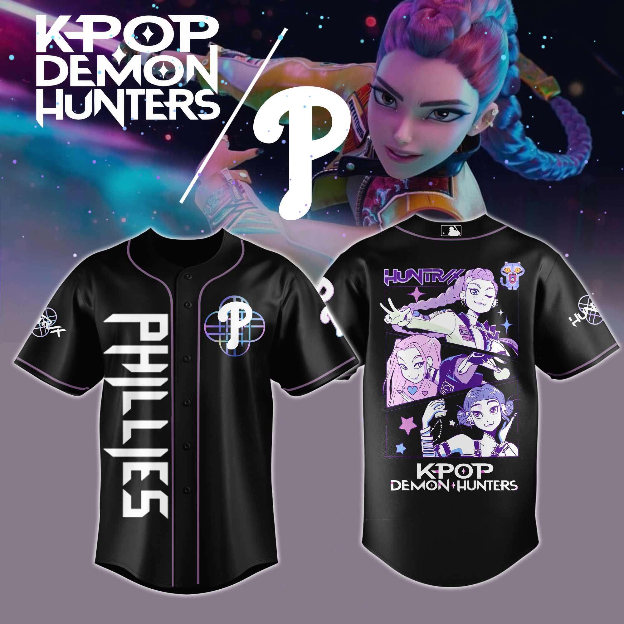 Philadelphia Phillies Mlb X Kpop Demon Hunters Custom Baseball Jersey