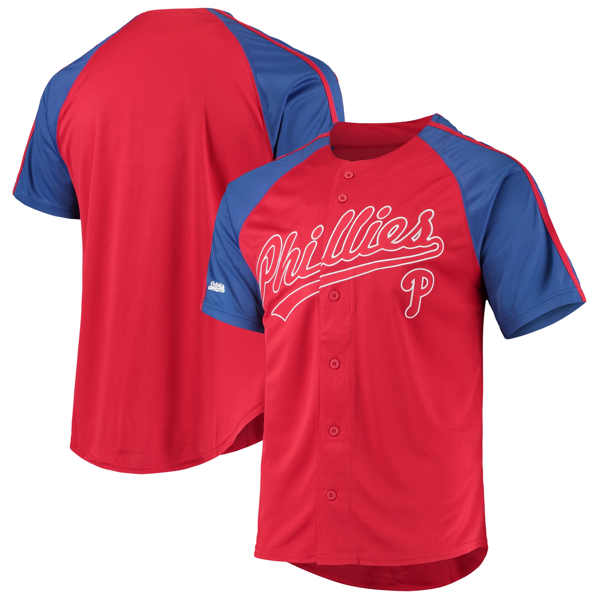 Philadelphia Phillies Stitches Button-down Raglan Replica Jersey - Red