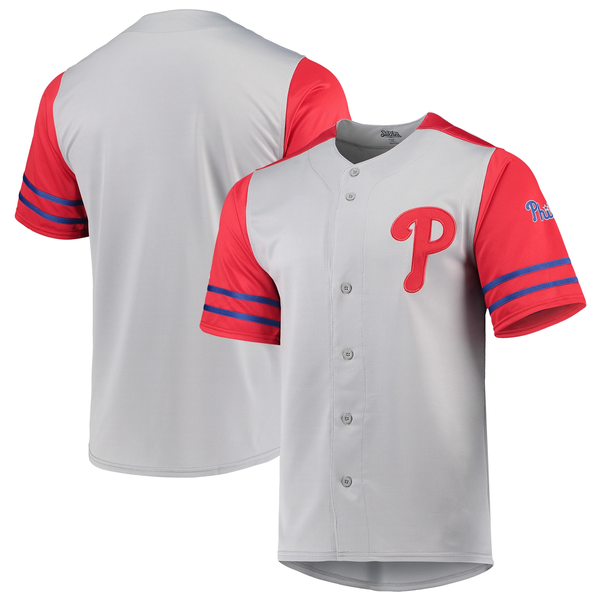 Philadelphia Phillies Stitches Button-up Jersey – Gray/red
