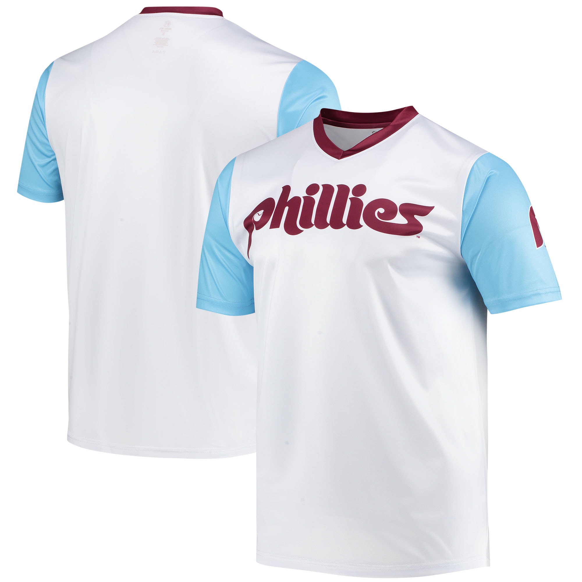 Philadelphia Phillies Stitches Cooperstown Collection Wordmark V-neck Jersey - White