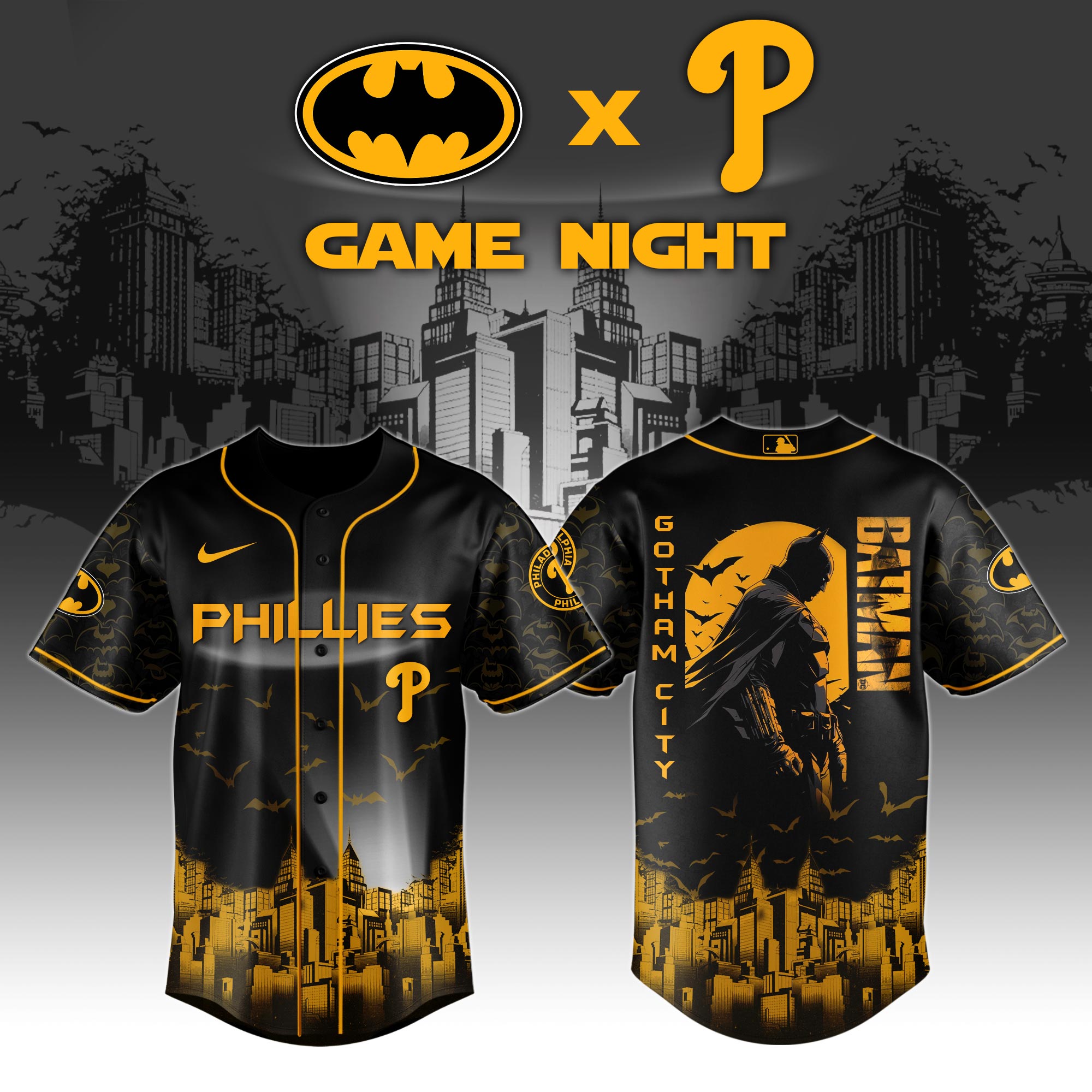 Philadelphia Phillies X Dc Batman Game Night Custom Baseball Jersey