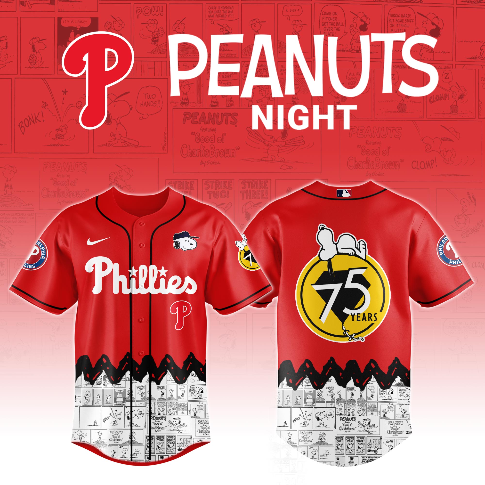 Philadelphia Phillies X Peanuts Night Custom Baseball Jersey 2025
