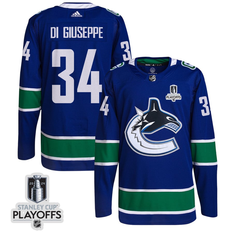 Phillip Di Giuseppe 34 Vancouver Canucks 2024 NHL Playoffs Patch Home Jersey - Men, Blue - JS698 